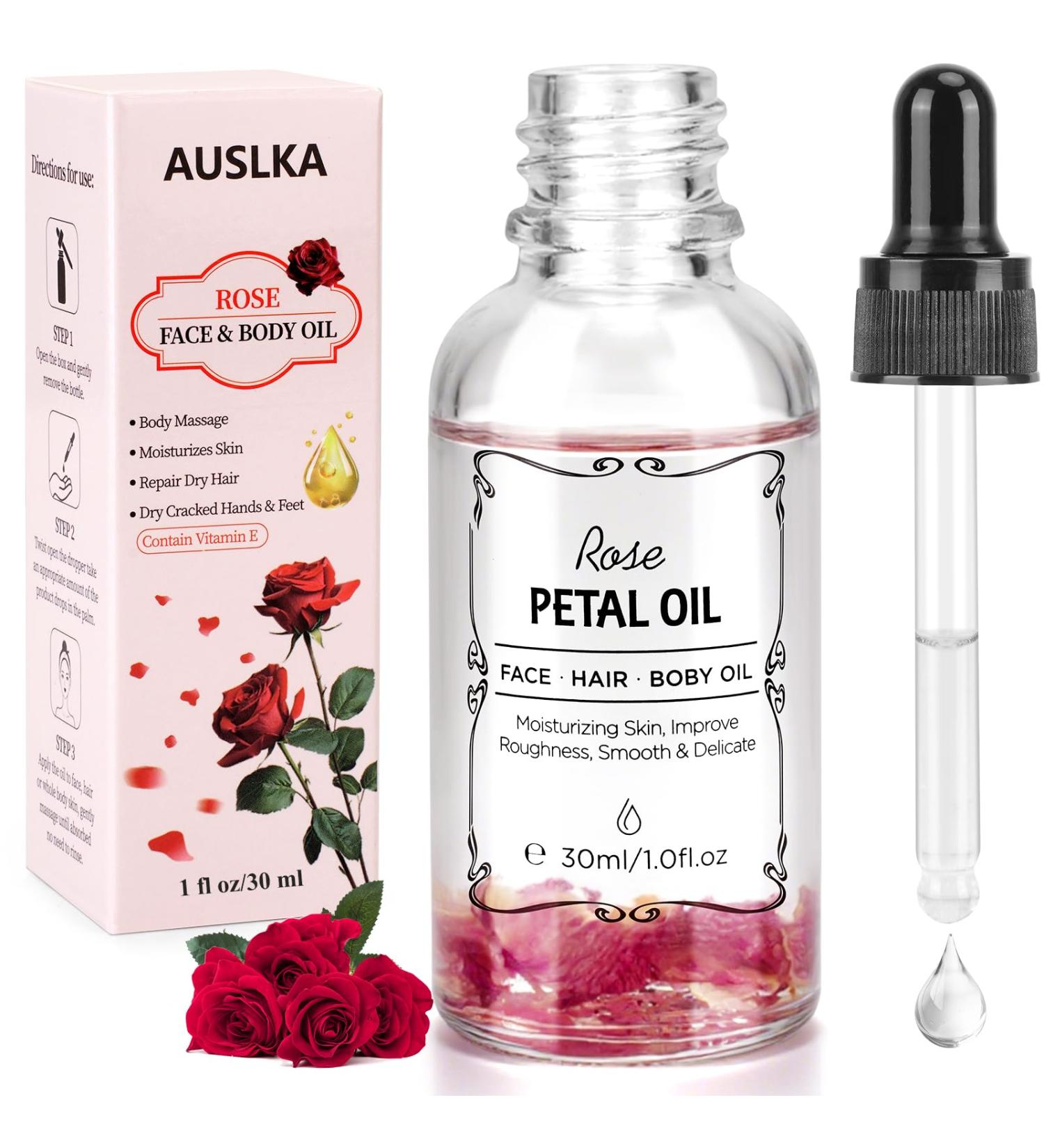 AUSLKA Facial Rose Oil Moisturizing without Greasiness Natural Rose Essential Oil with Petal Fragrance for Face Body Hand Contains Vitamin E Anti Ageing & Anti Wrinkle for Skin Care 1 FL.OZ (30ml) - Buy Online on GoSupps.com