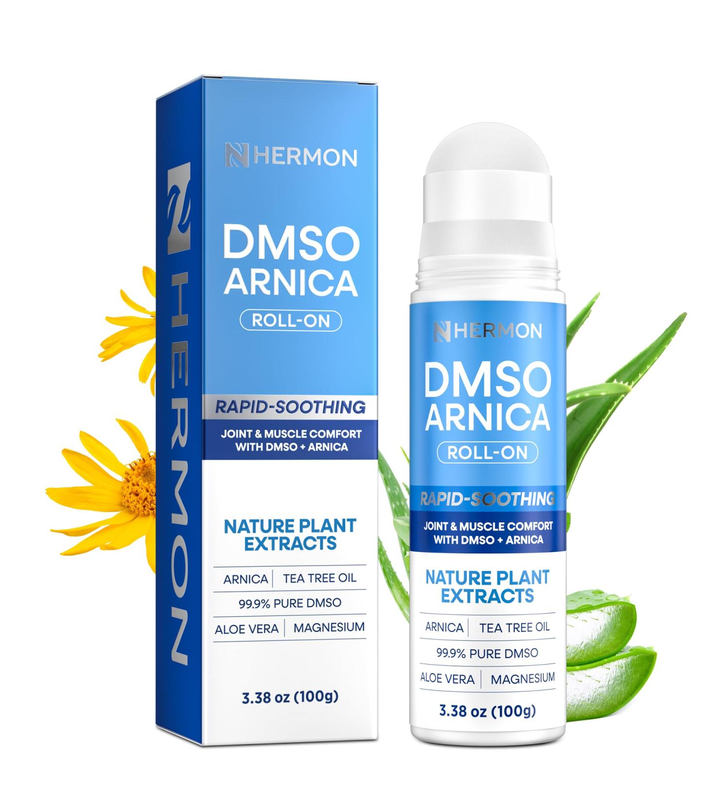 Hermon DMSO Arnica Roll-On: 99.9% Pure Pharmaceutical Grade with Magnesium Aloe Vera & Vitamin E Fast-Absorbing Topical Formula for Joint Muscle & Nerve Comfort 3.4 fl oz 1 Pack DMSO with Arnica - Buy Online on GoSupps.com