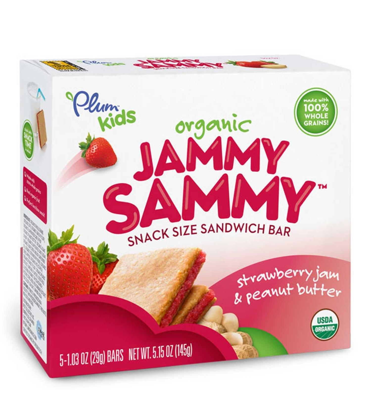 Plum Organics Kids Organic Jammy Sammy Snack Size Sandwich Bar Strawberry Jam and Peanut Butter -- 5 Bars