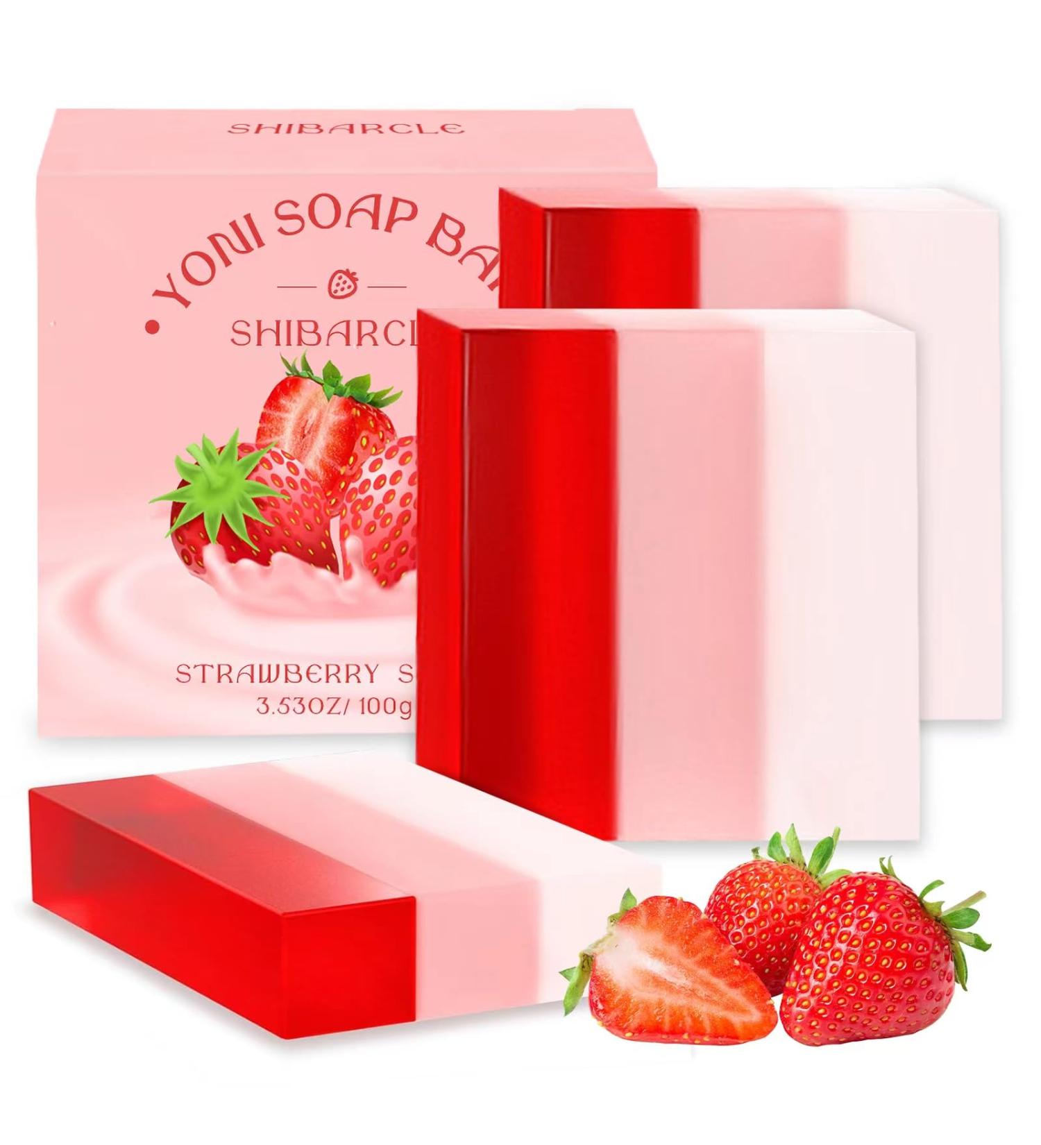 3 PCS Organic Yoni Soap Bar - Natural Feminine Wash for pH Balance Deodorant & Body Bath - Handmade Strawberry Soap for Women - Buy Online on GoSupps.com
