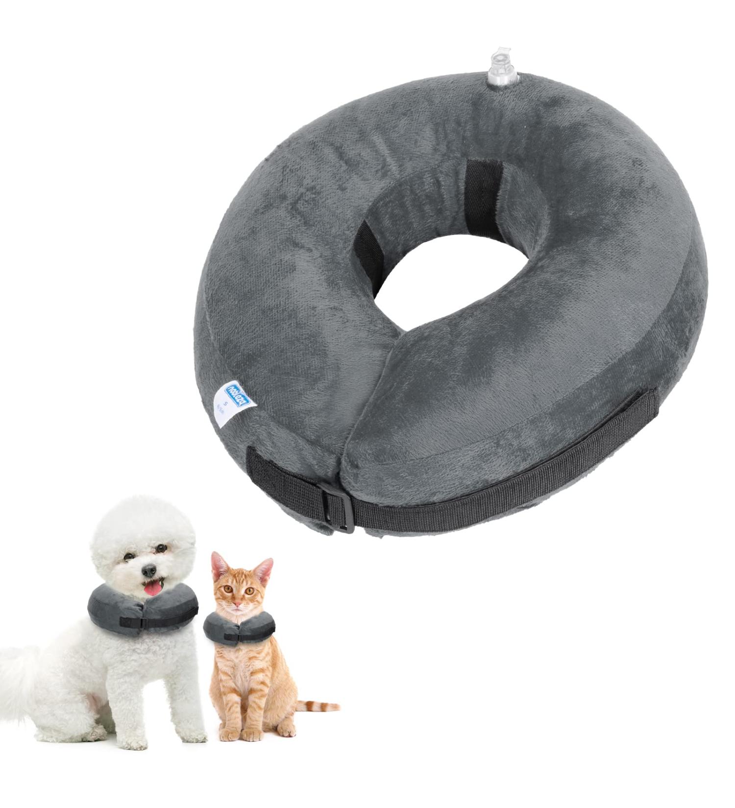 Nobleza Inflatable Protective Collar for Dogs & Cats | Adjustable Comfortable Recovery Collar for Post-Surgery & Injuries | Velcro Fastener | Gray (S) 6-10inch - Buy Online on GoSupps.com