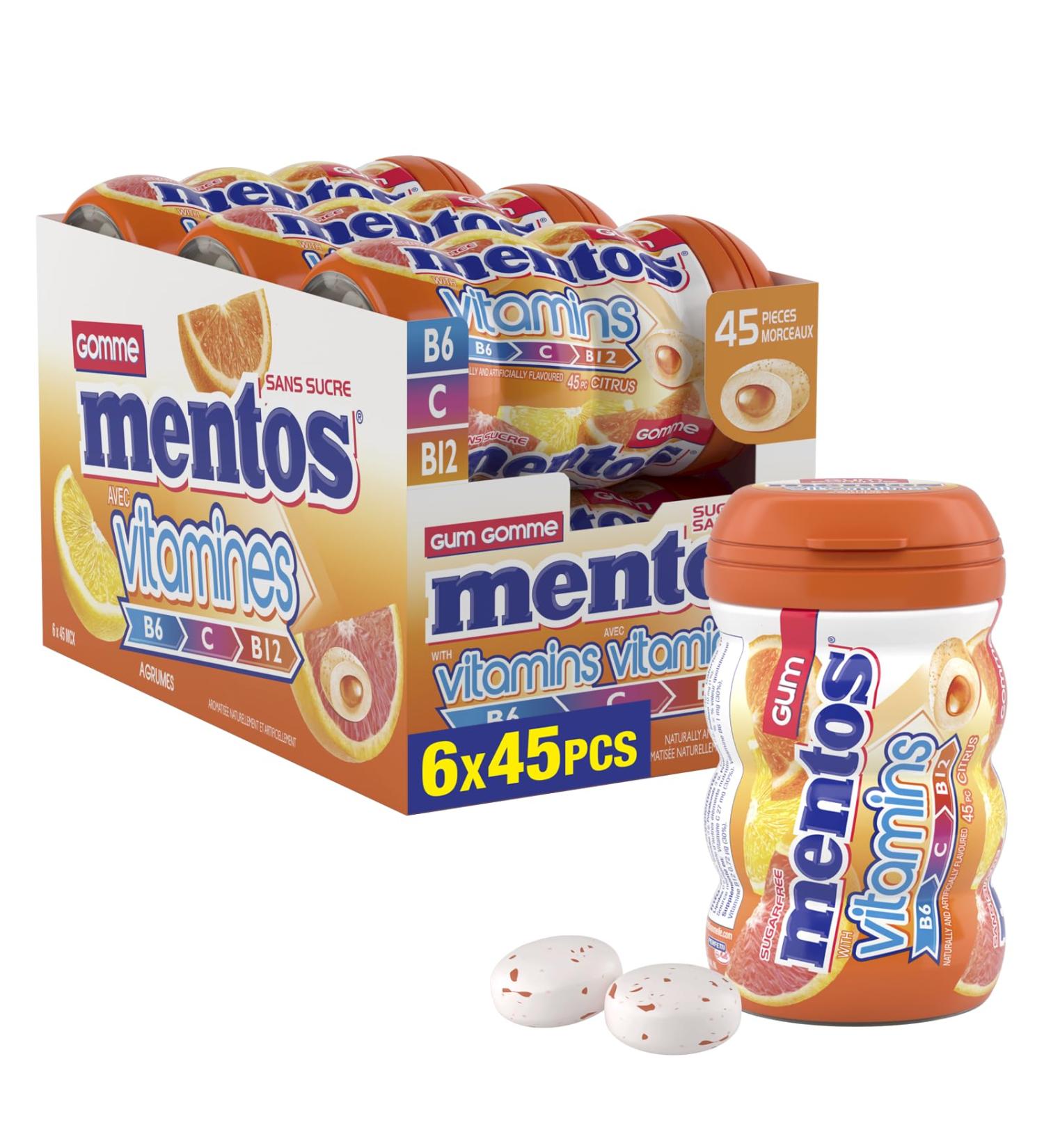 Mentos Pure Fresh - Vitamin Citrus Flavour - Pack of 6 bottles (270 pieces) - Sugar-free Gum citrus mix - Buy Online on GoSupps.com