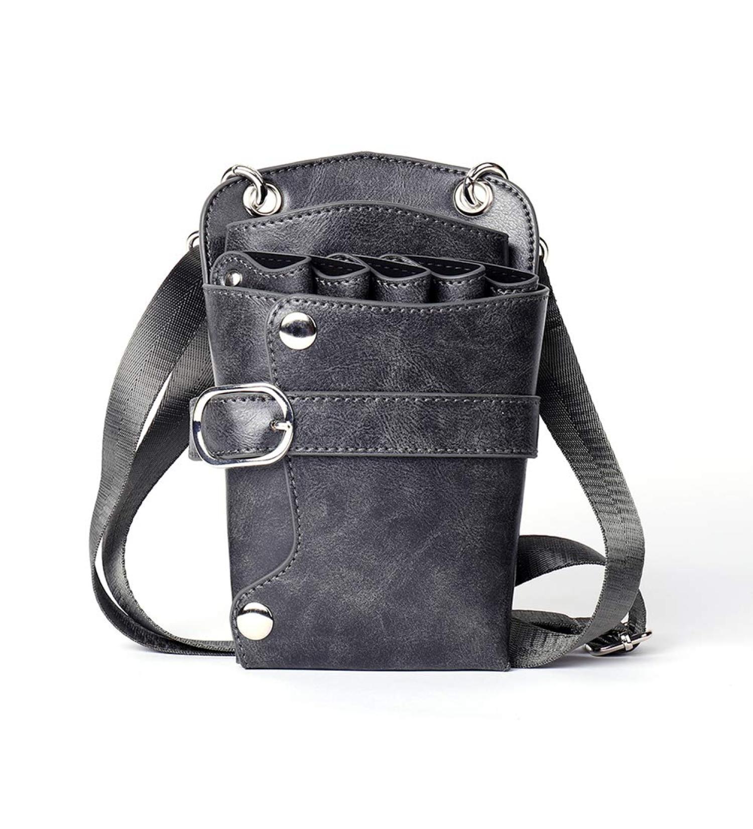 PU Leather Scissors Pouch - Grey | Hair Stylist Tools Bag for Salon & Barber | Waist/Shoulder Belt Holster - Buy Online on GoSupps.com