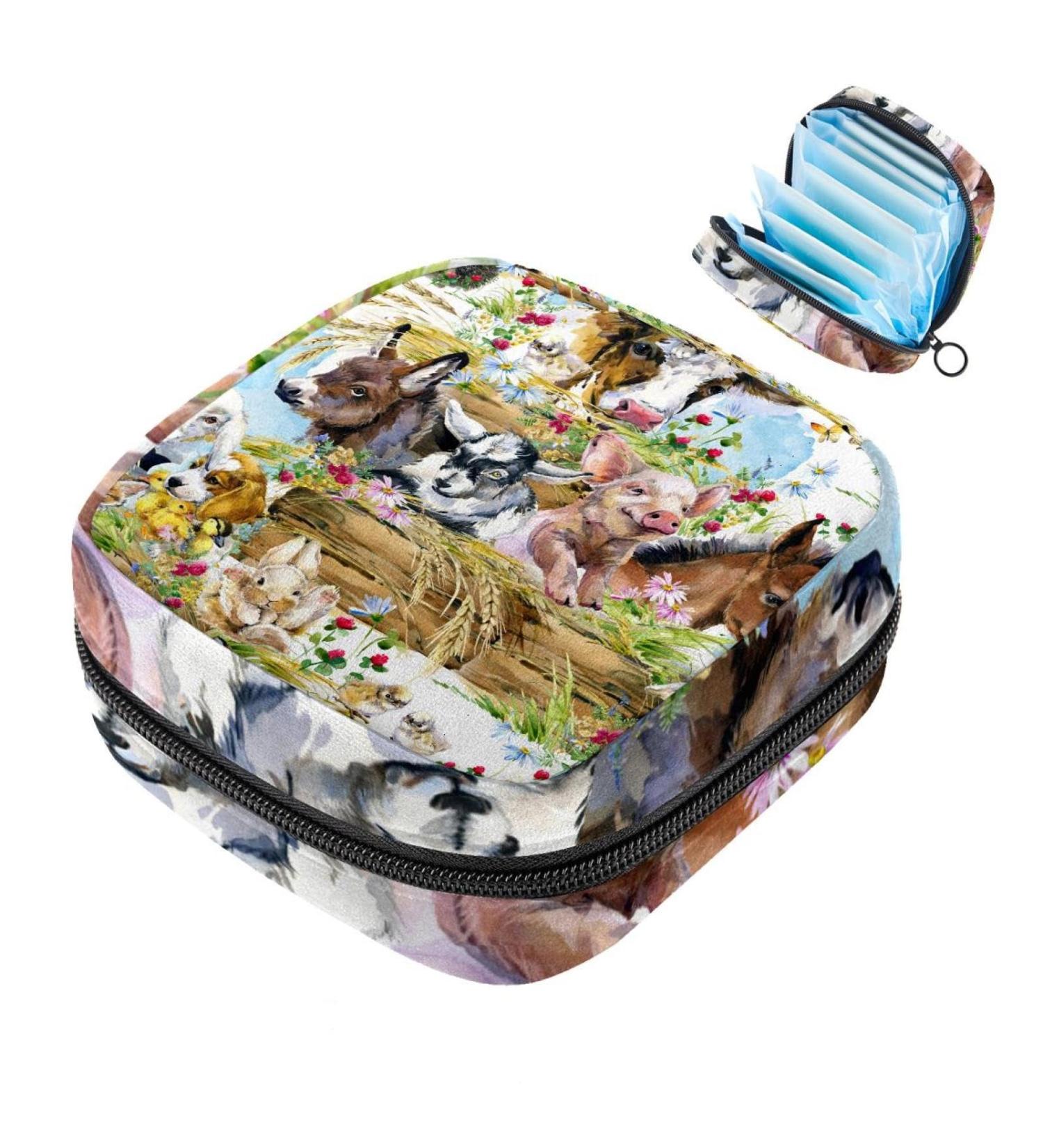 MUOOUM Sanitary Napkin Storage Bag - Farm Animal Watercolor Design - Menstrual Cup Pouch for Women - Multi-colored - Buy Online on GoSupps.com