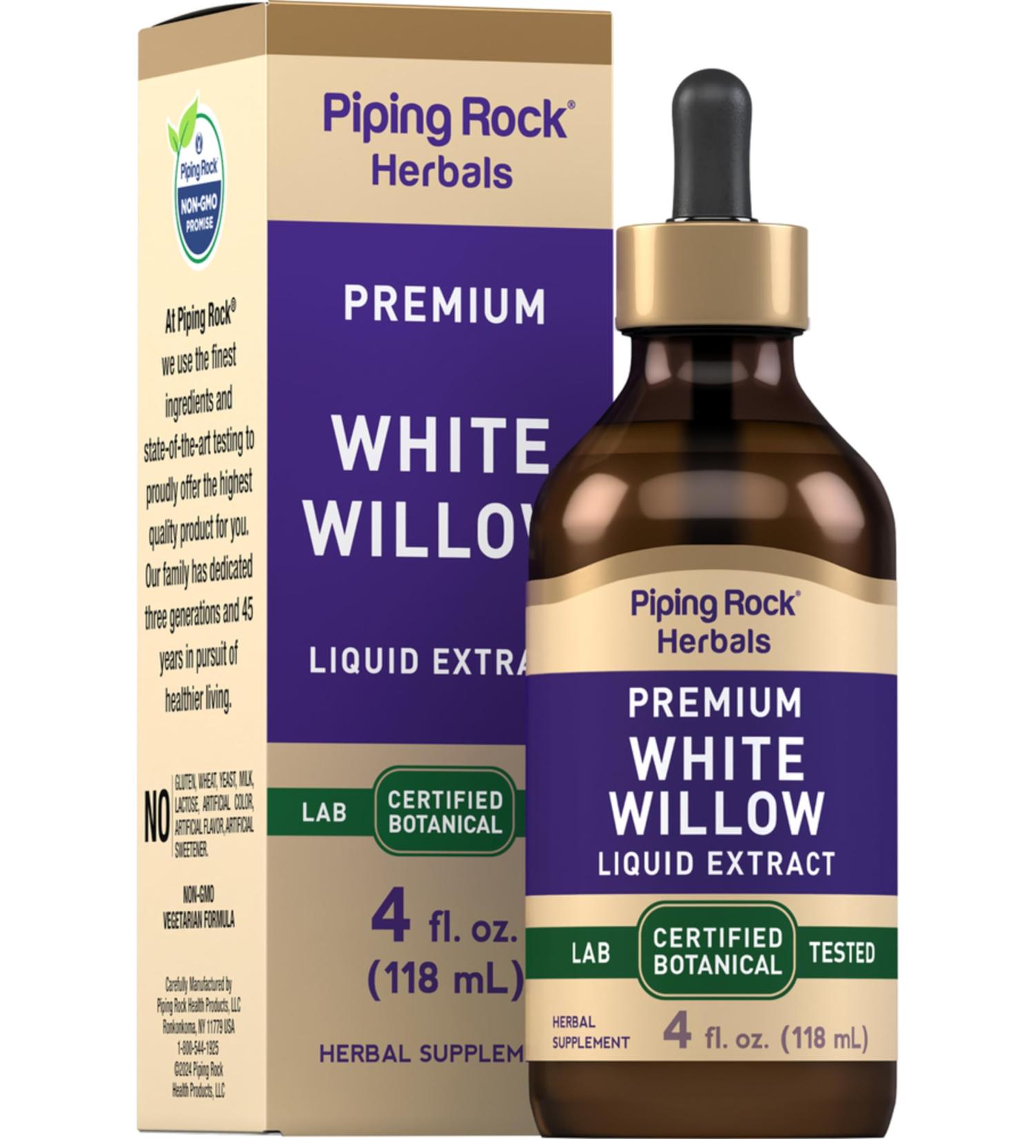 Piping Rock White Willow Bark Tincture 4 Fl Oz | Alcohol Free Vegetarian Non-GMO Gluten Free Liquid Extract for Pain Relief | International Shipping Available - Buy Online on GoSupps.com