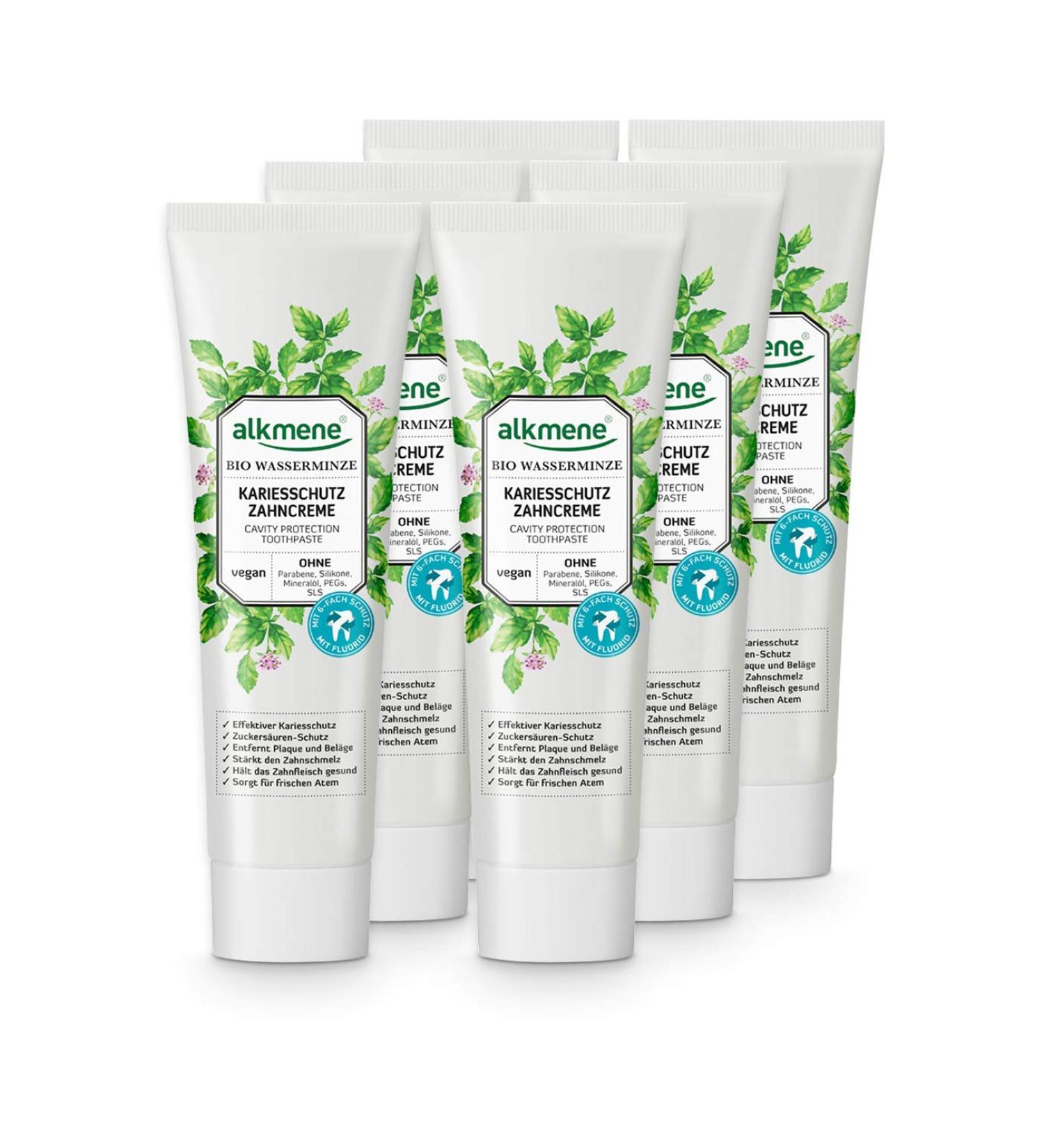 Alkmene Caries Protection Toothpaste - Vegan Organic Watermint 6-Fold Protection 6x100ml No Silicones Parabens SLS - International Shipping - Buy Online on GoSupps.com