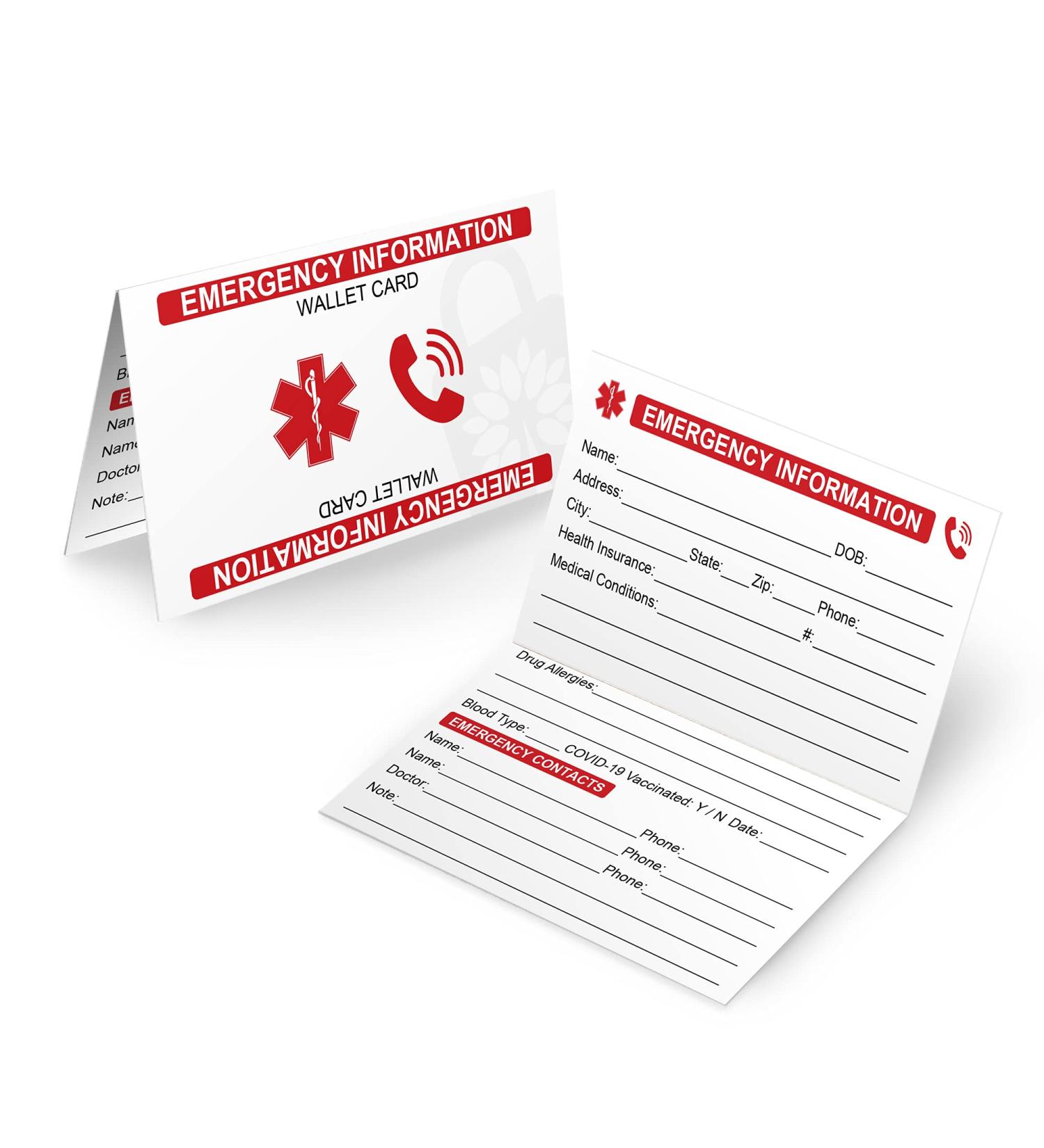 Emergency Information Wallet Cards (5 Pack) - Bi-Folding High Gloss Cardstock Exterior - Buy Online on GoSupps.com