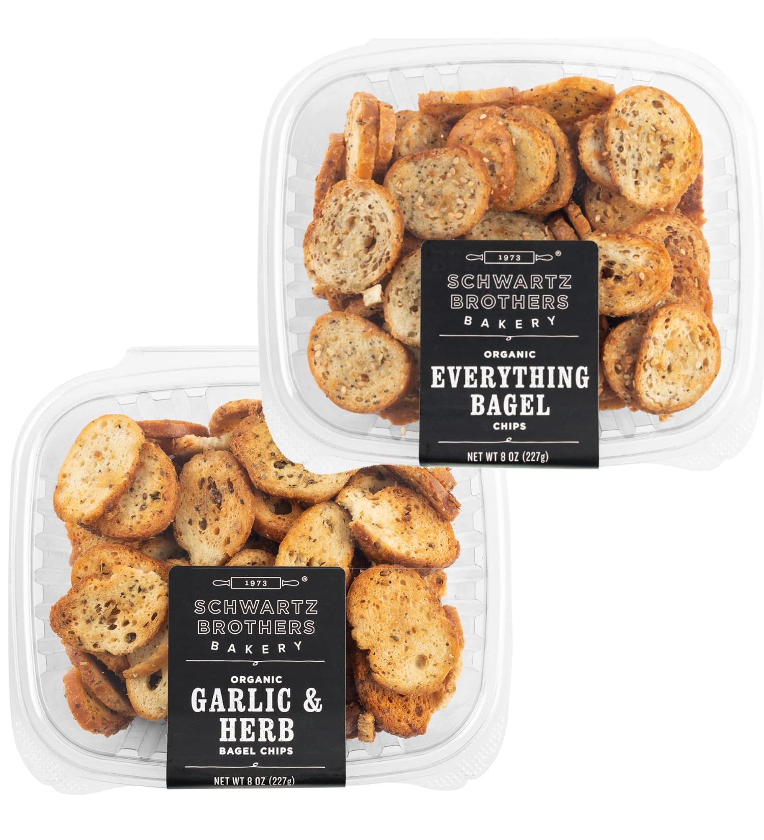 Schwartz Brothers Everything & Garlic Bagel Chip Sampler - Fresh Organic Kosher Artisanal Vegan (2 Pack, 8 oz) - Ideal for Parties & Picnics - Buy Online on GoSupps.com