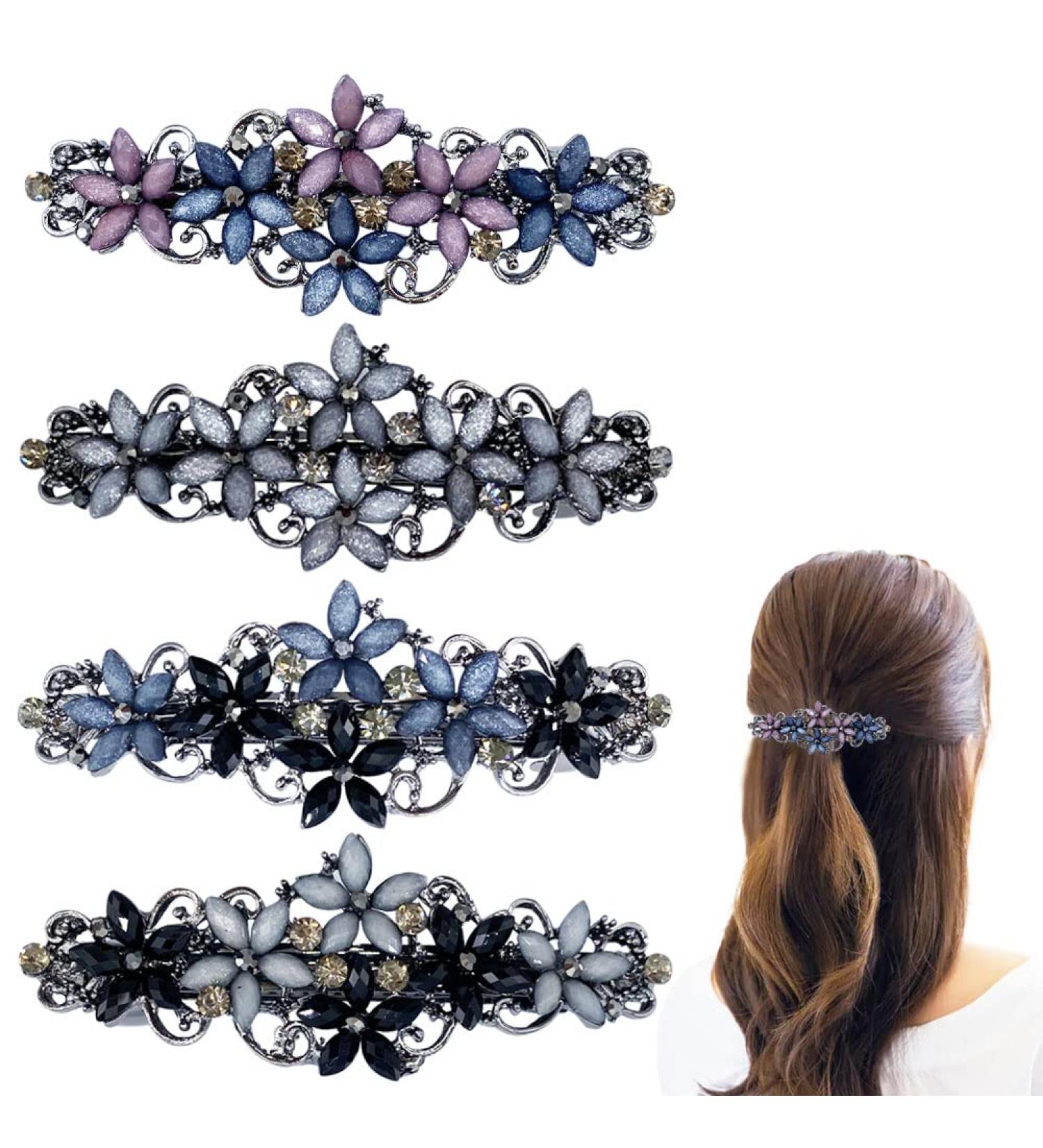 Elegant Flower Crystal Hair Barrettes for Women - 4 Pack | Fashion Spring Hair Clip Accessories for Daily Wear and Mother's Day Gifts - Buy Online on GoSupps.com