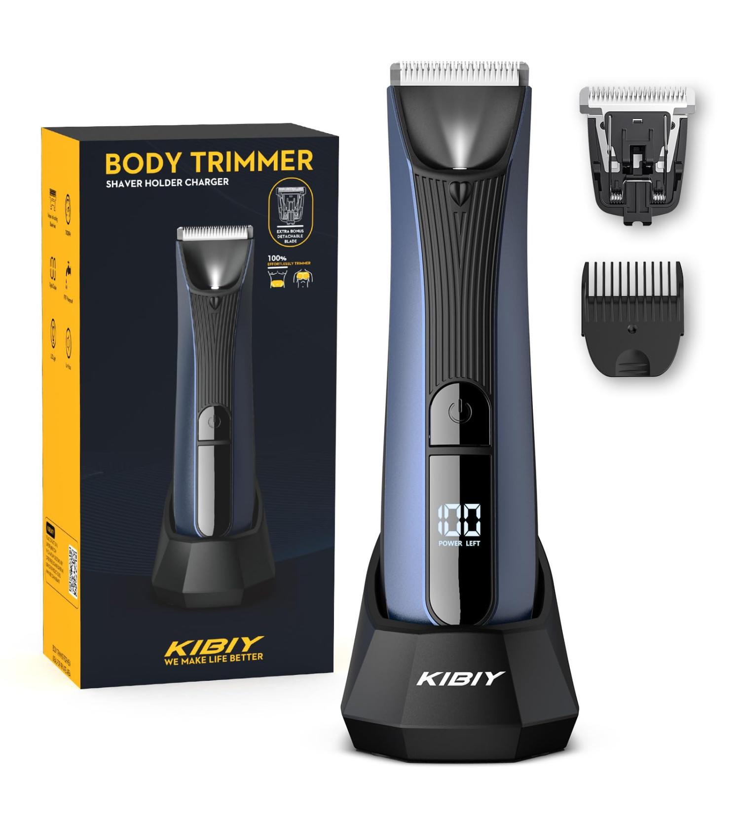 Men's Electric Body Groomer & Pubic Hair Trimmer | Waterproof, LED Light, Replaceable Ceramic Blade Heads, Recharge Dock | Blue - Buy Online on GoSupps.com