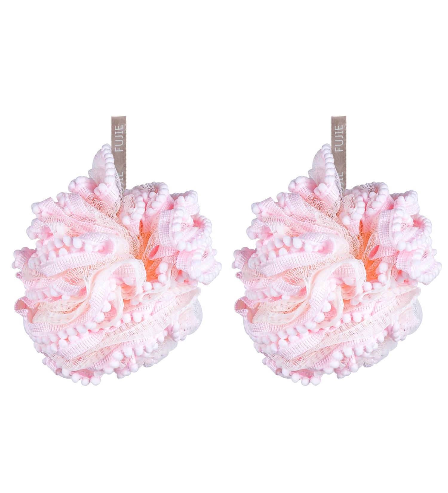Buy Pink Loofah Shower Balls - Soft Body Wash Scrubber & Bath Accessories (2Pcs) for Effortless Cleaning - Buy Online on GoSupps.com