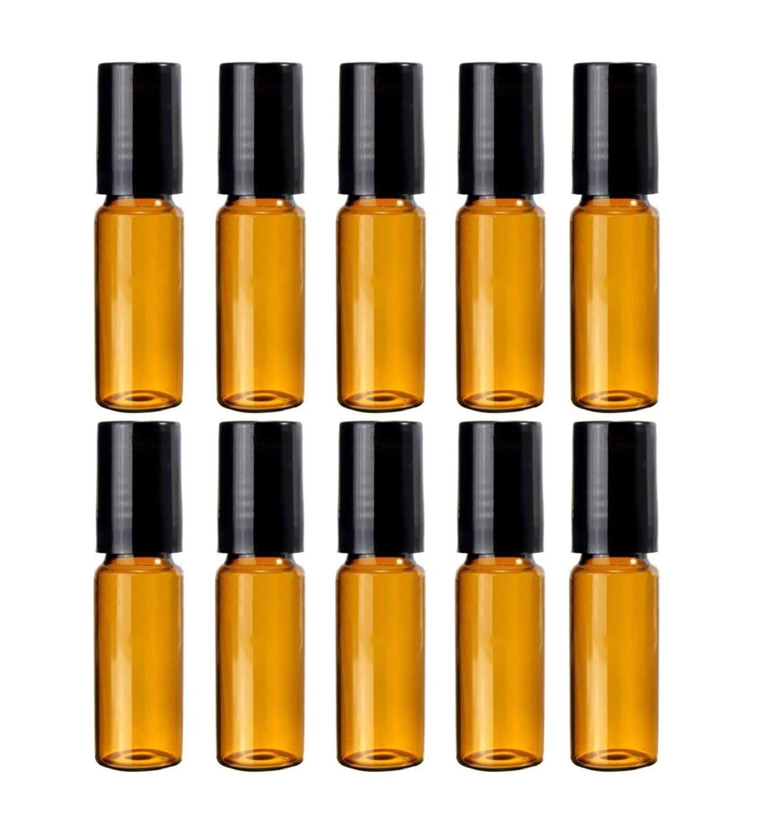 Bodhi2000 Amber Glass Roll On Bottles - 10 Pack Refillable Essential Oil & Perfume Rollers with Stainless Steel - 5ml & 10ml - Buy Online on GoSupps.com