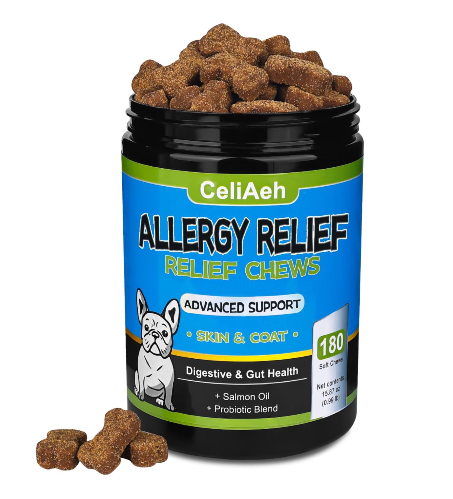 Dog Allergy Chews Dog Allergy and Itching Skin Relief Anti-Itch Skin & Coat Supplement Itch Allergy Probiotics Support Chew Vitamins with Salmon Oil Colostrum for Skin and Coat Allergies -180 Ct - Buy Online on GoSupps.com