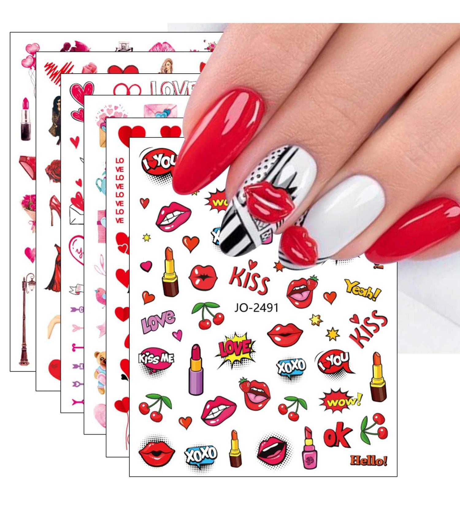 JMEOWIO 12 Sheets Valentines Day Heart Nail Art Stickers Decals Self-Adhesive Colorful Cute Nail Supplies Nail Art Design Decoration Accessories - Buy Online on GoSupps.com