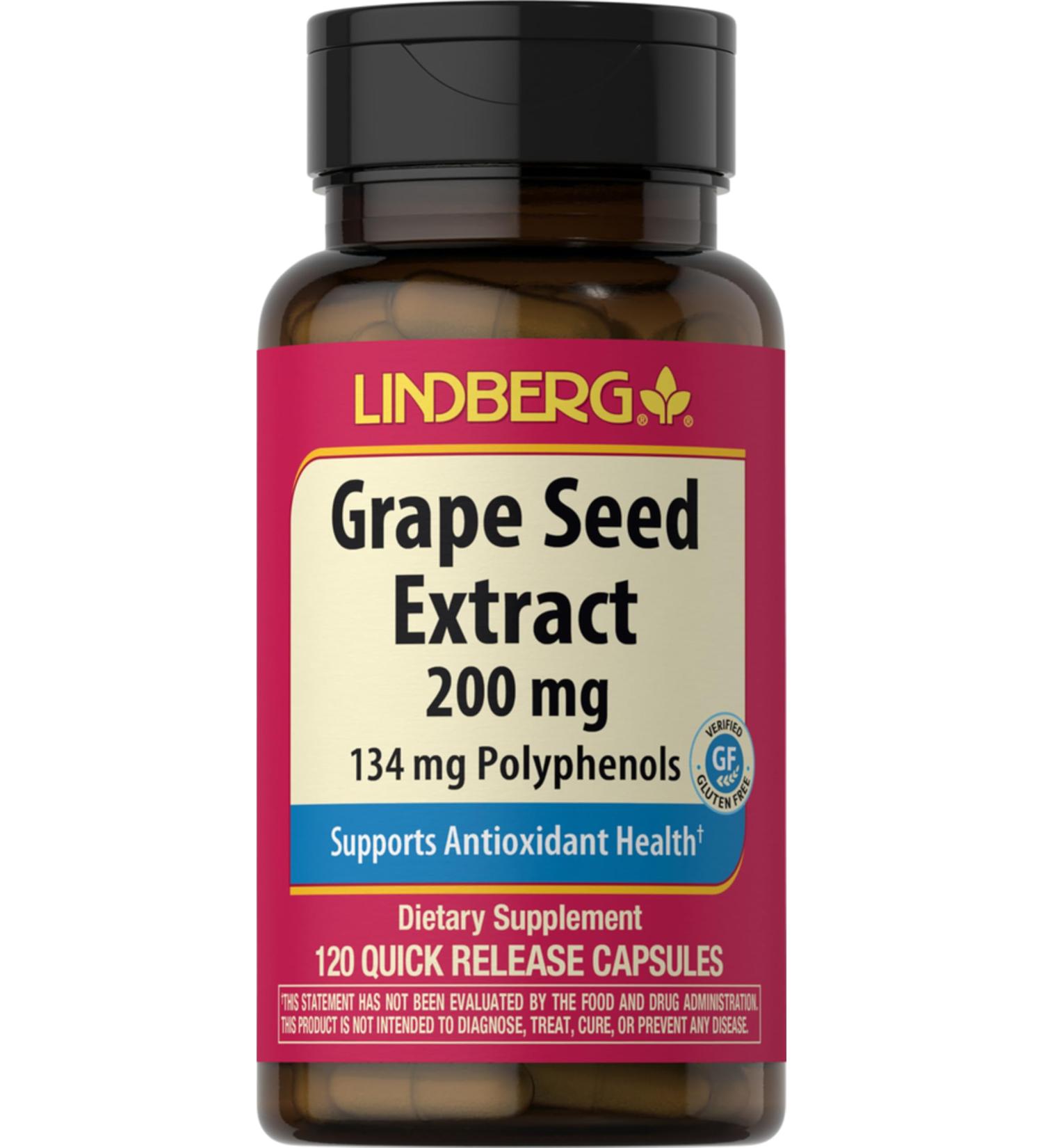 Lindberg Grape Seed Extract | 200mg | 120 Quick Release Capsules | 134mg Polyphenols | Non-GMO Gluten Free Supplement - Buy Online on GoSupps.com
