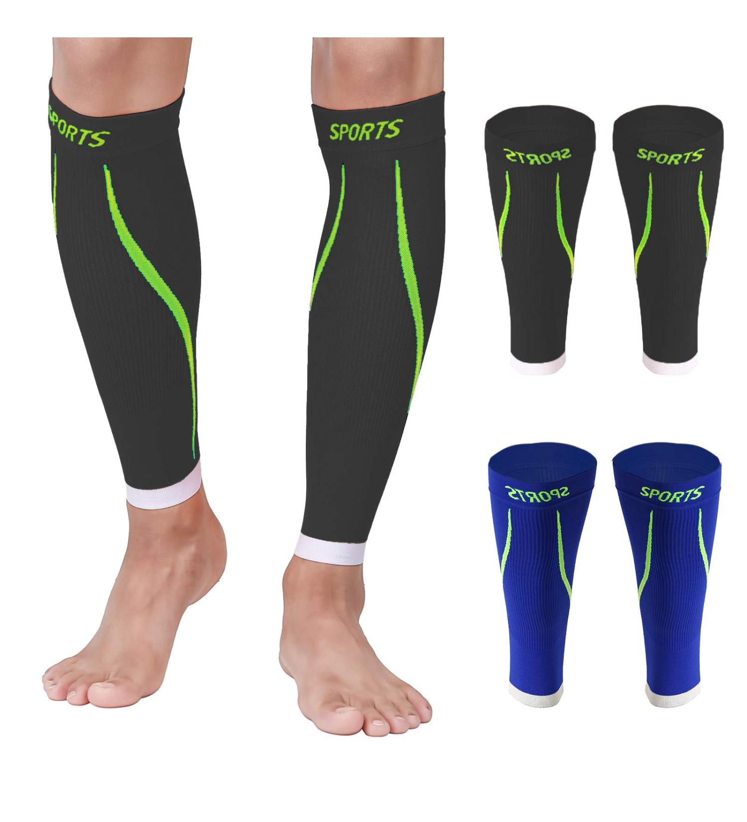 Calf Compression Sleeves Men Running Socks - 2 Pairs, 15-20mmHg Support for Shin Relief & Varicose Leg, Breathable Medical Brace Wrap (Black+Blue, XXL) - Buy Online on GoSupps.com