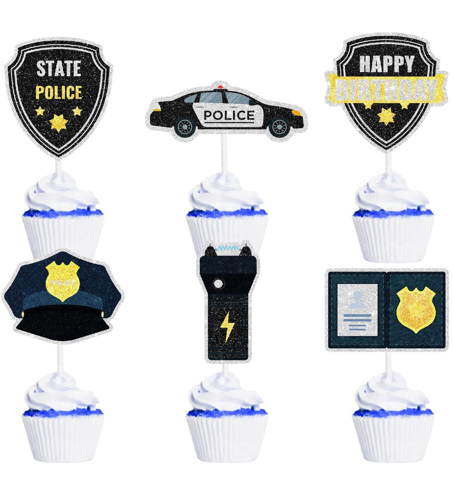 Police Themed Happy Birthday Cupcake Toppers 18-PC Set - Perfect for a boy or girl's police themed birthday party baby shower party or police retirement party decorations - SugarGera - Buy Online on GoSupps.com