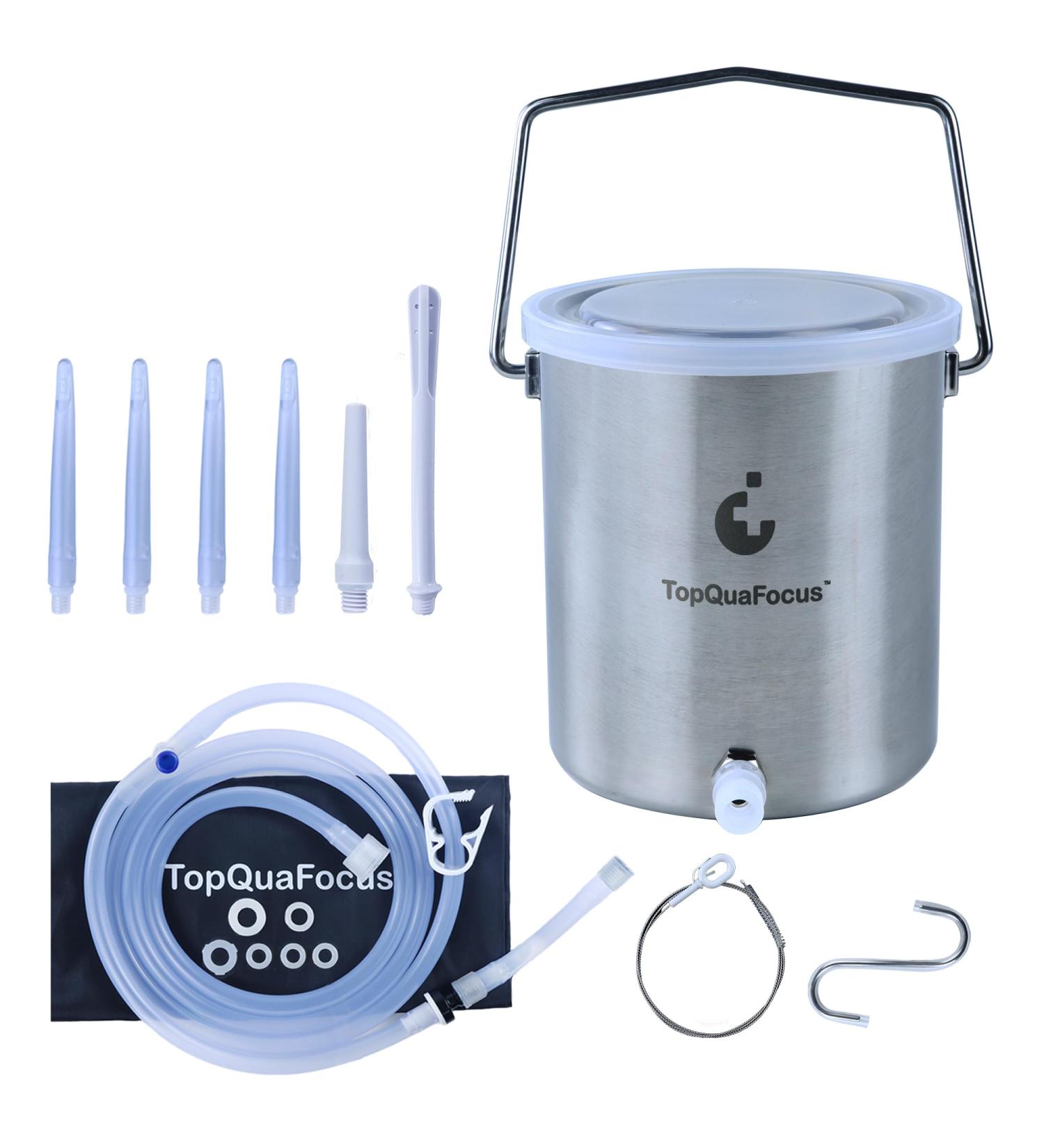 TopQuaFocus Stainless Steel Enema Bucket Kit - Reusable Colon Cleansing Solution for Coffee & Water - 2 Qt Organic Home Enemas - Buy Online on GoSupps.com