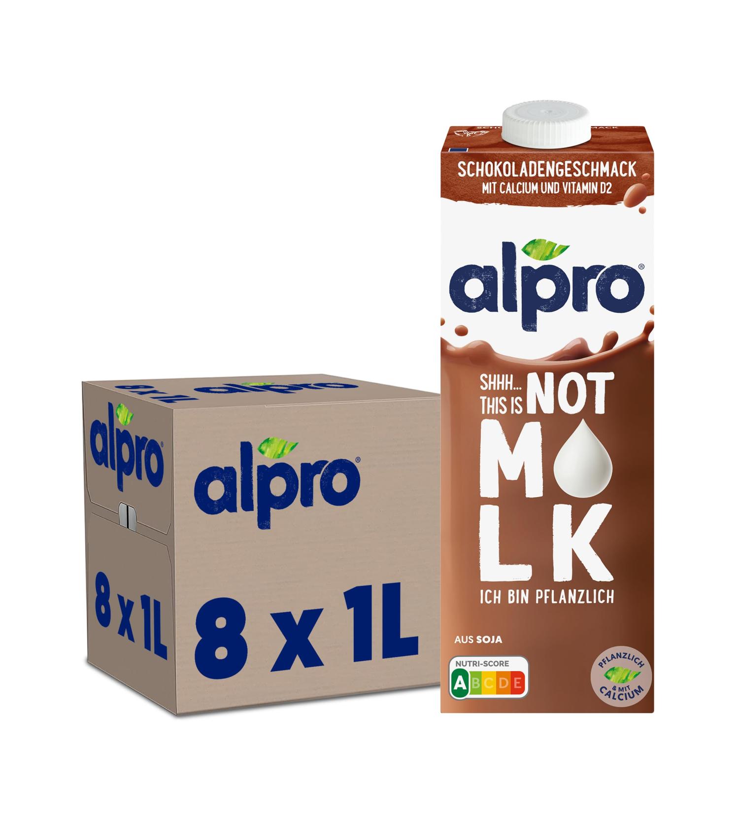 Alpro Chocolate Taste Drink - 100% Plant-Based Lactose-Free Calcium & Vitamin D 8x1L Pack - Buy Online on GoSupps.com