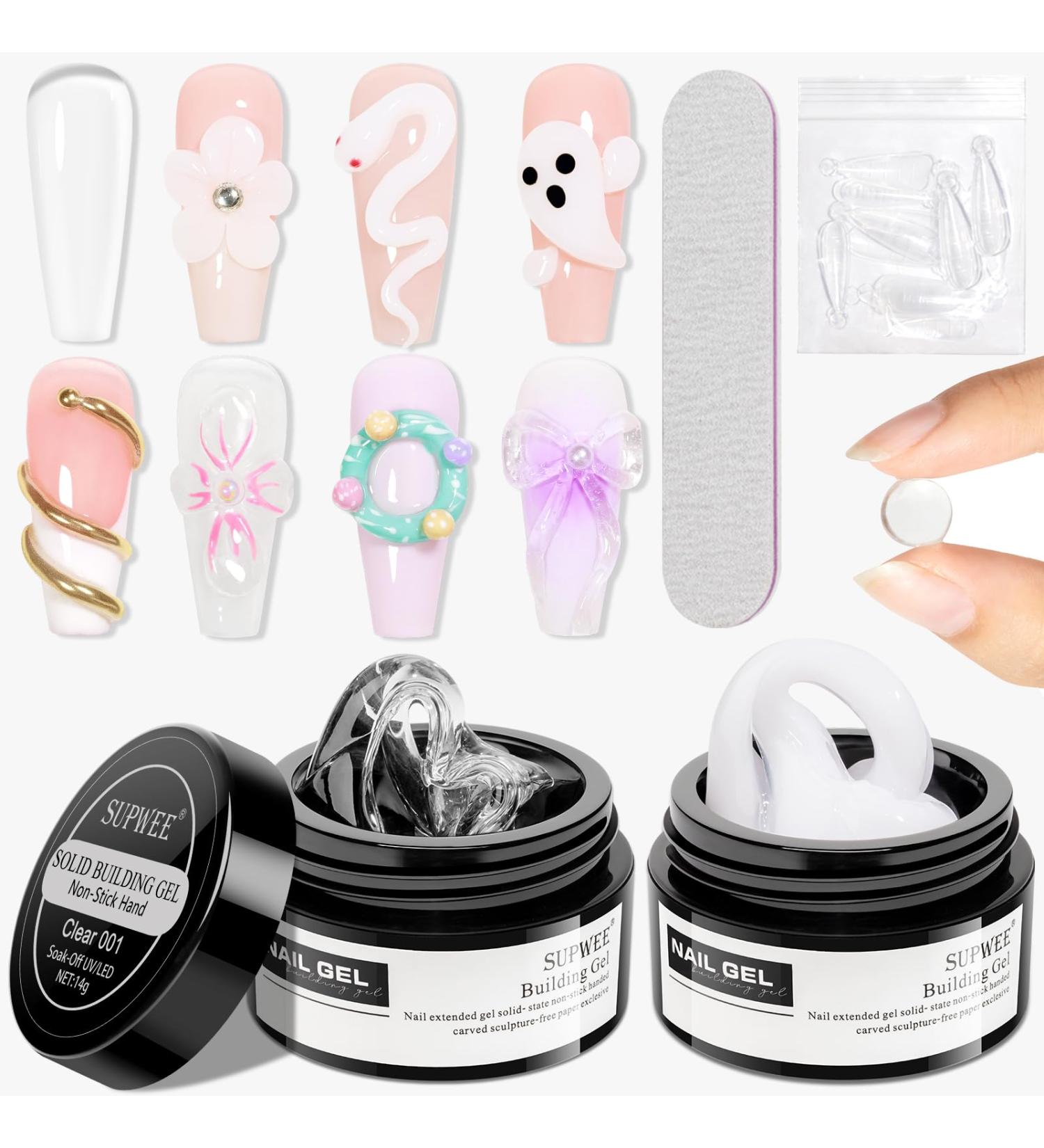 3D Nail Art Gel - Clear & White Solid Builder Gel for DIY Nail Art & Manicure - Non-Stick Hard Gel with Dual Form - 14g - Buy Online on GoSupps.com