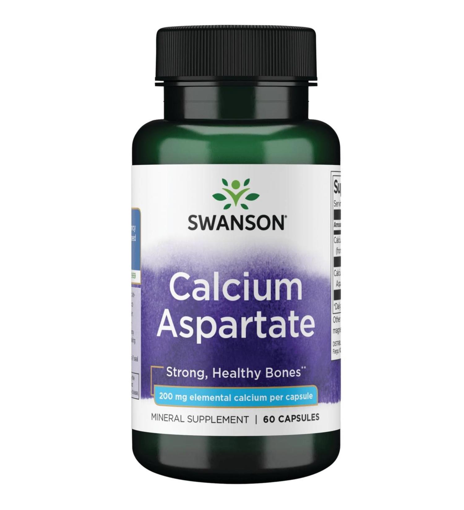 Swanson Calcium Aspartate - Herbal Supplement Promoting Bone, Heart, & Muscle Health - Natural Formula Promoting Total Body Wellness - (60 Capsules-200mg Each) - Buy Online on GoSupps.com
