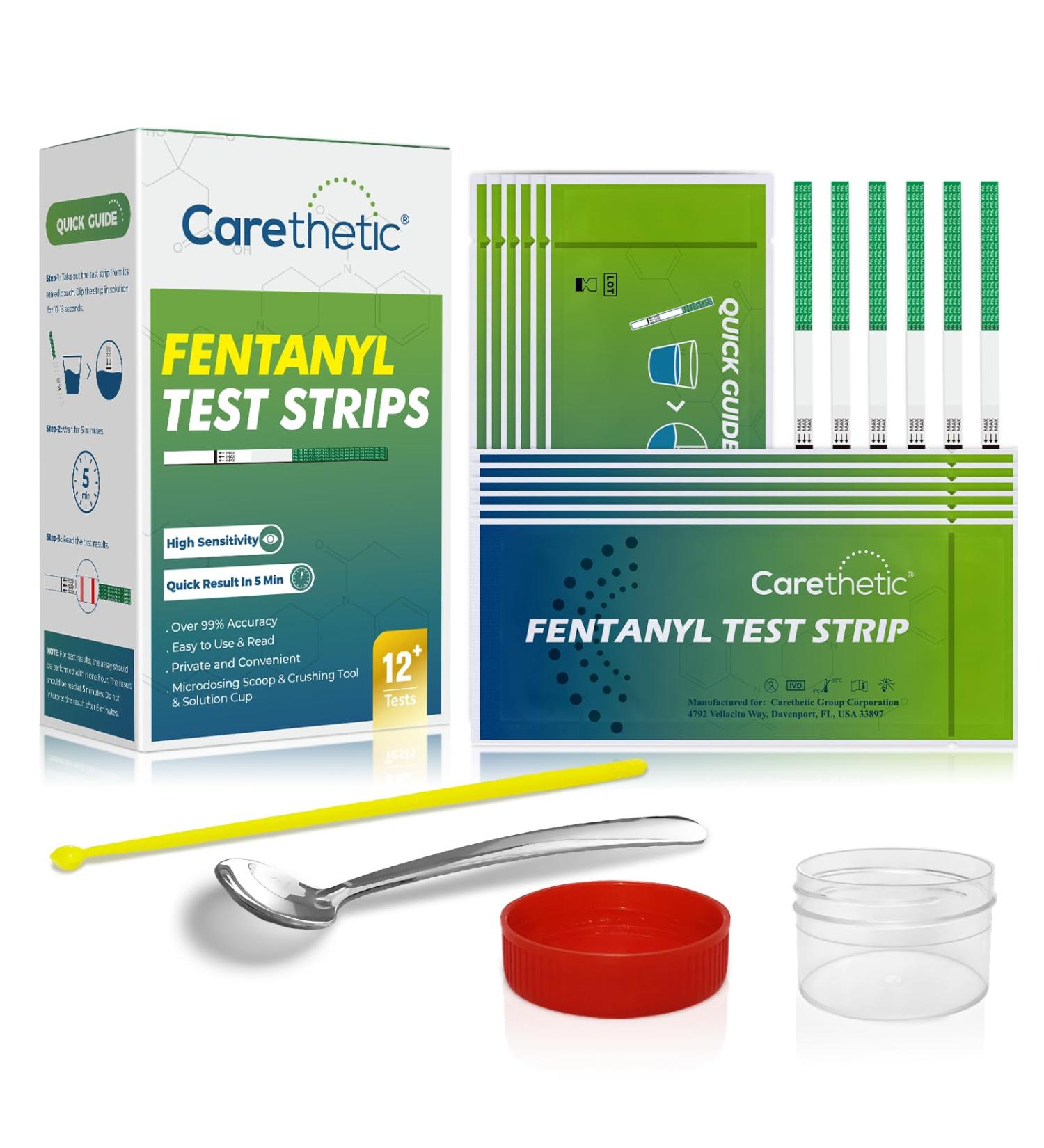 Carethetic Fentanyl Test Strips Kit - 12 FYL Strips + Scoop & Cup + Manual - Buy Online on GoSupps.com