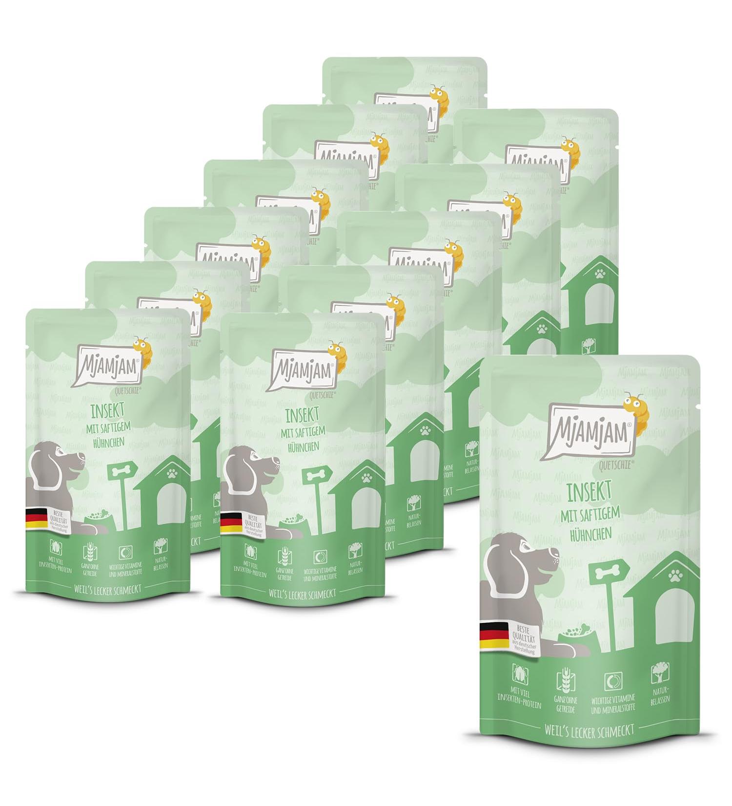 MjAMjAM - Premium wet food for dogs - Quetschie - insects accompanied by juicy chicken meat, pack of 12 (12 x 125g)