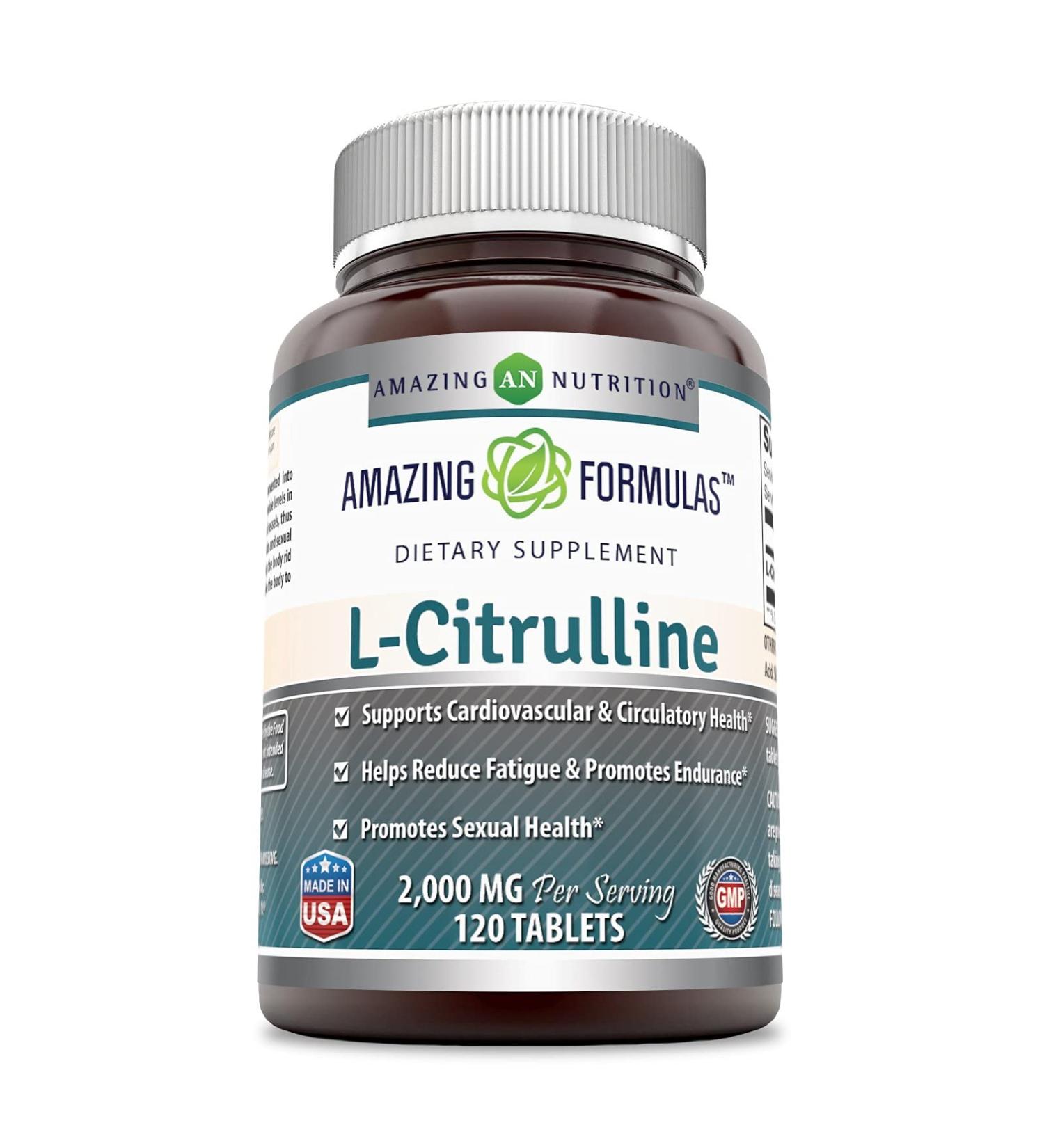 Amazing Formulas L Citrulline 2000mg - 120 Tablets - Non-GMO Gluten Free - Cardiovascular Health & Endurance Support - Buy Online on GoSupps.com