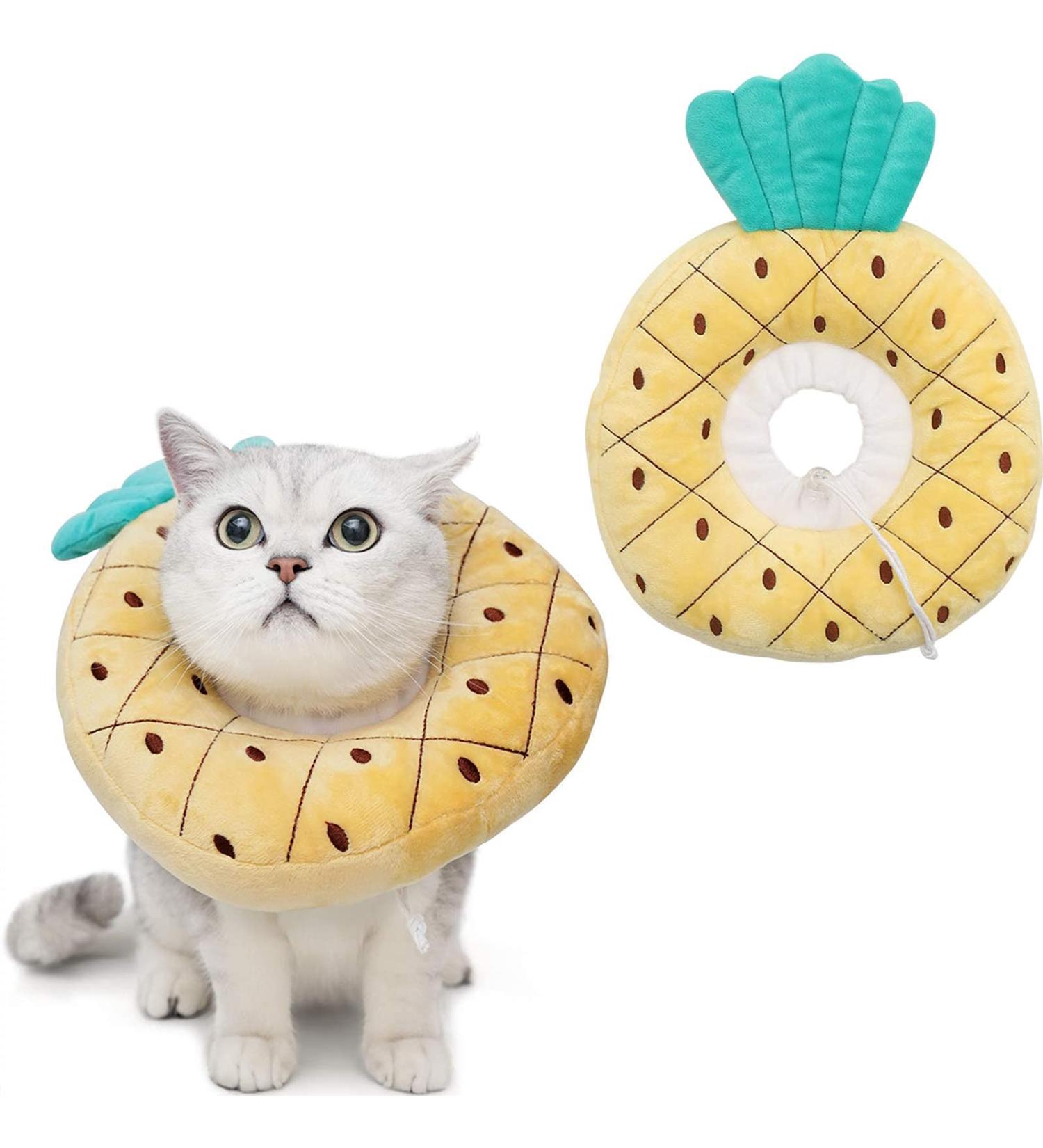 Crazy Bean Postoperative Protective Collar for Cats | Soft Adjustable & Safe Kitten-Collar - Sweet Elisabethane S Pineapple Design - Buy Online on GoSupps.com