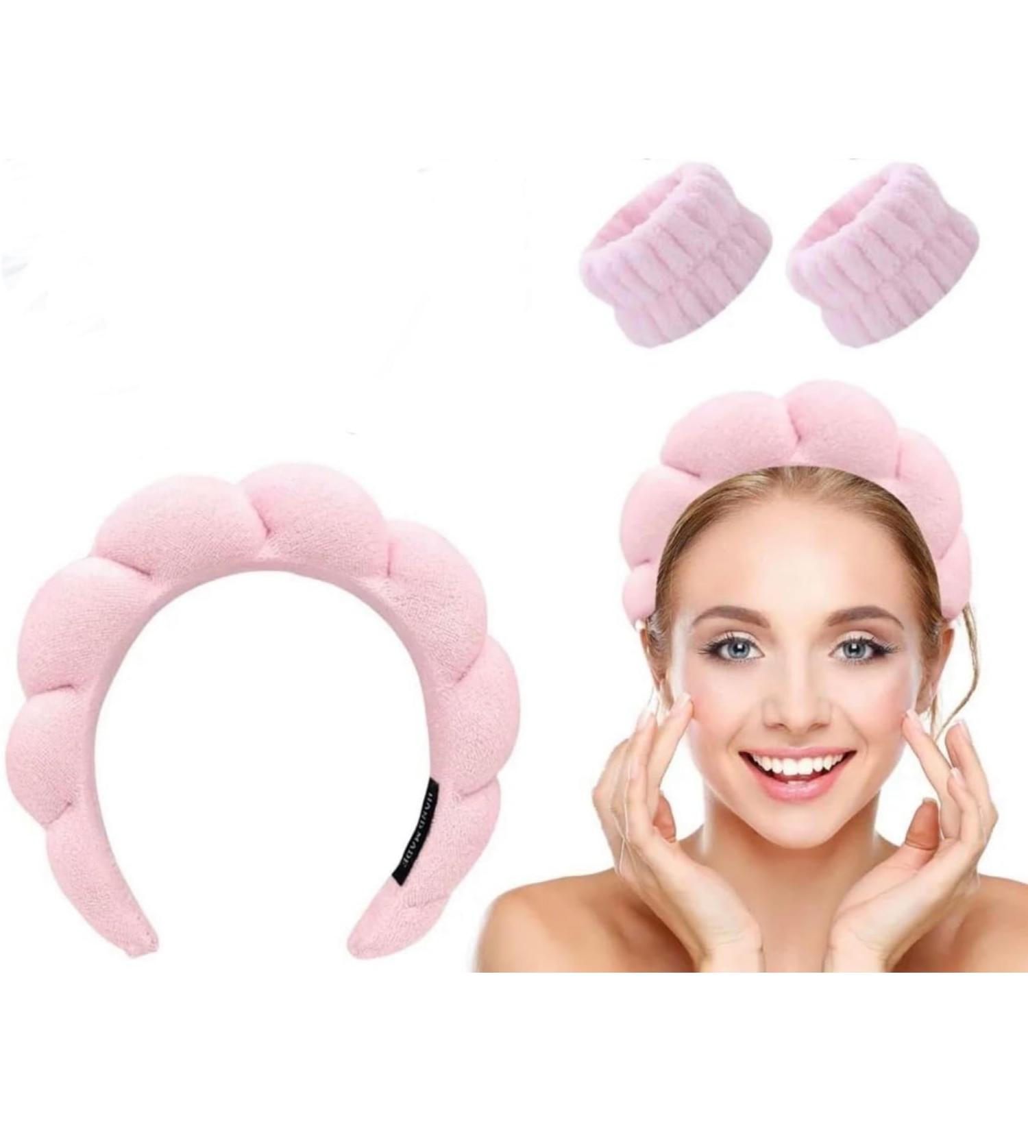 HealthyMoov Set of 3 Pink Beauty Set with Soft Headband Hair Band Makeup and Face Wash Bracelets - Buy Online on GoSupps.com