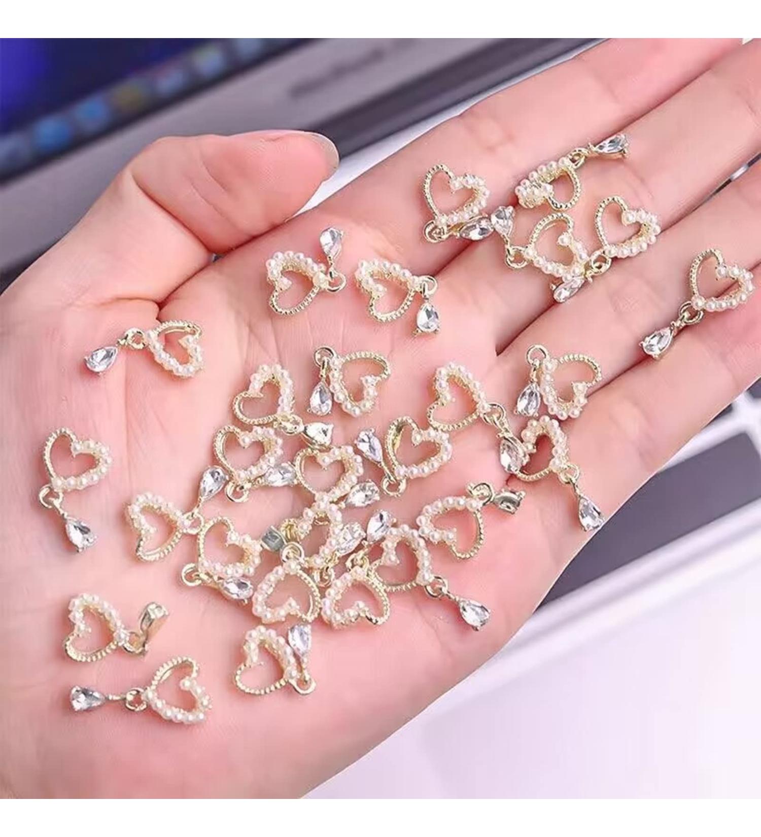 Heart Nail Charms 20PCS 3D Pearl Rhinestone Love Alloy Nail Charms Gold Nail Art Dangle Charms Nail Jewelry for Nail Decorations DIY Crafts - Buy Online on GoSupps.com