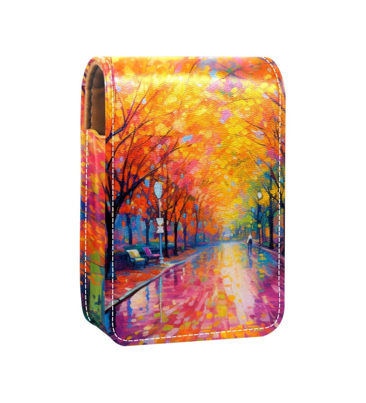 Leather Lip Gloss Lipstick Organizer with Mirror | Mini Autumn Tree Watercolor Case - Shop Best eCommerce Internationally - Buy Online on GoSupps.com