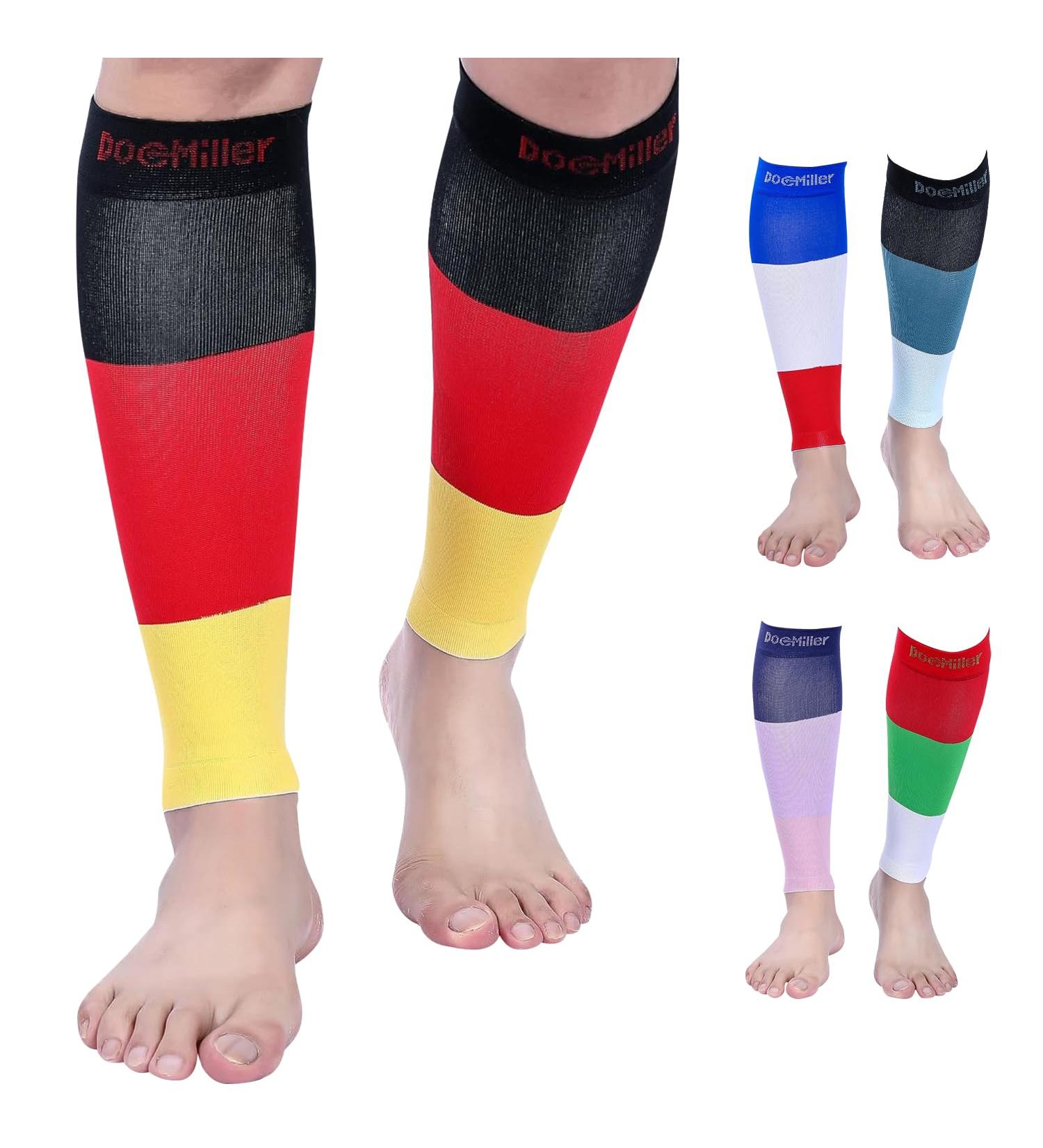 Doc Miller Calf Compression Sleeves for Short People | 15-20mmHg Shin Splint & Varicose Vein Relief | Unisex | Black Red Yellow | Large - Buy Online on GoSupps.com