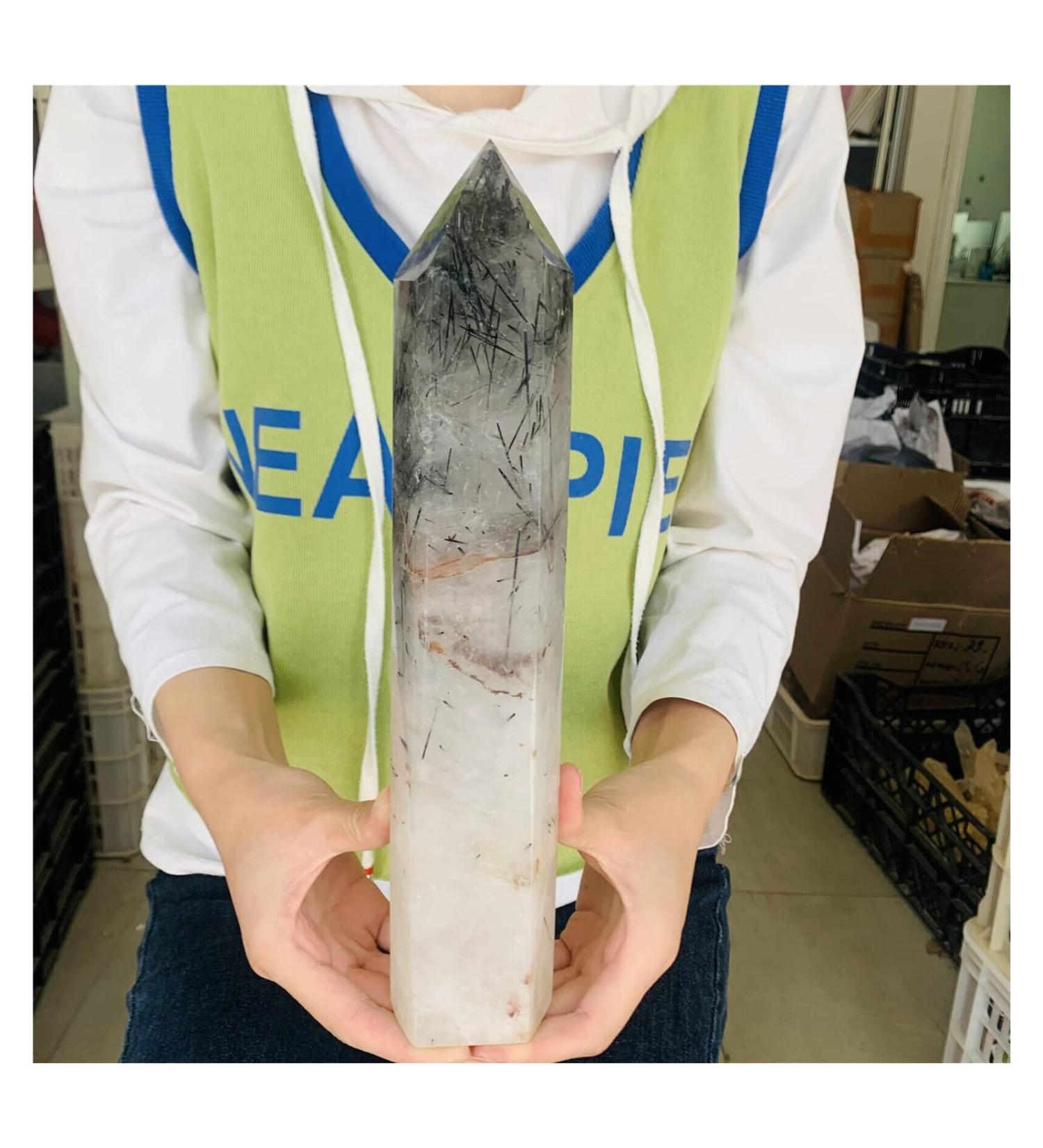 Natural Clear Black Tourmaline Quartz Crystal Obelisk Wand Point 1pc (Size : 1400-1500g) - Buy Online on GoSupps.com