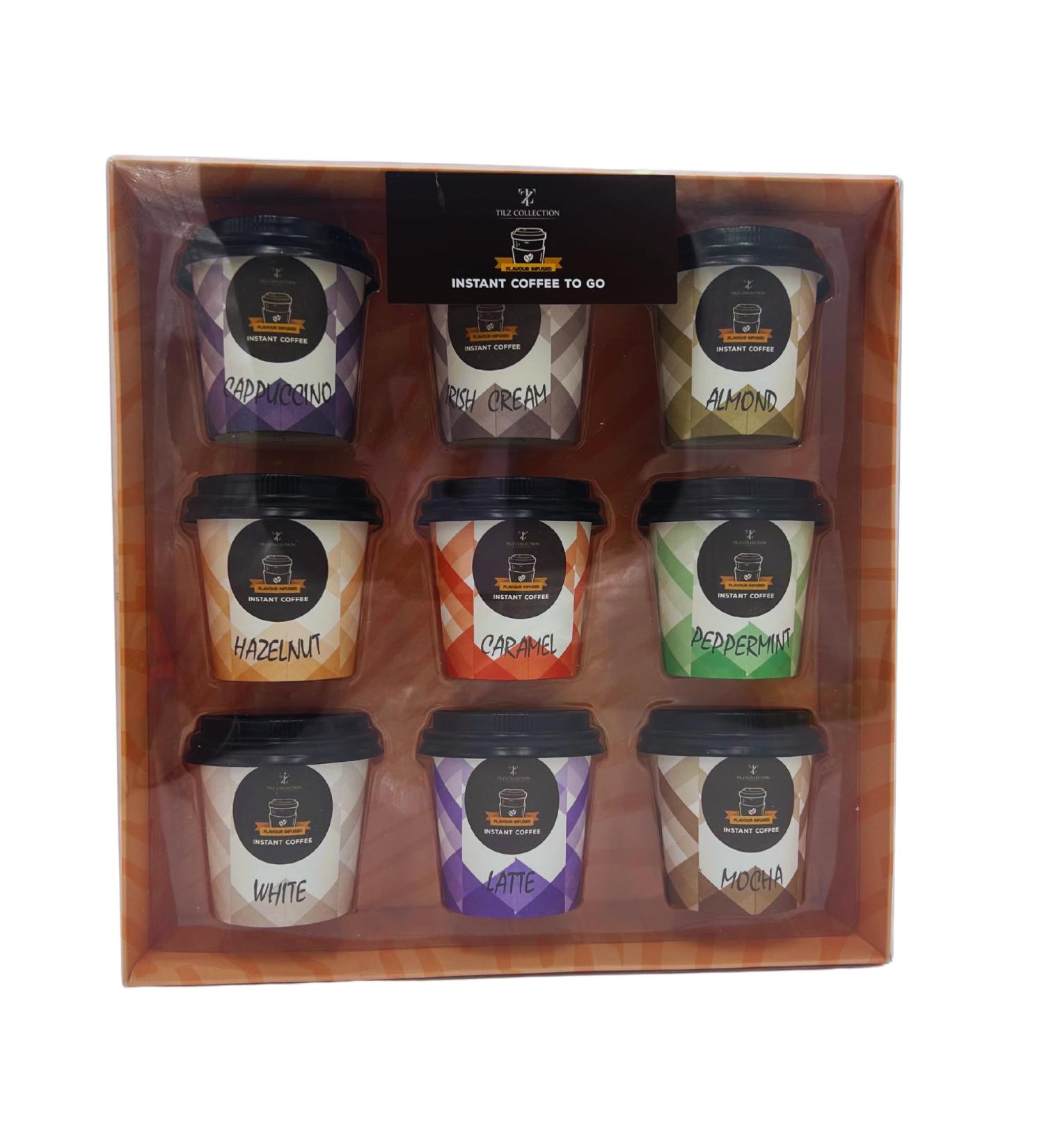 Coffee Gift Set - 9 Pack Flavoured Instant Coffee Travel Cups Takeout - Caramel Cappucino Irish Cream Mocha Coffee &More - Coffee Gifts For Women Men - Coffee Lovers Gifts for Adults Christmas (1)