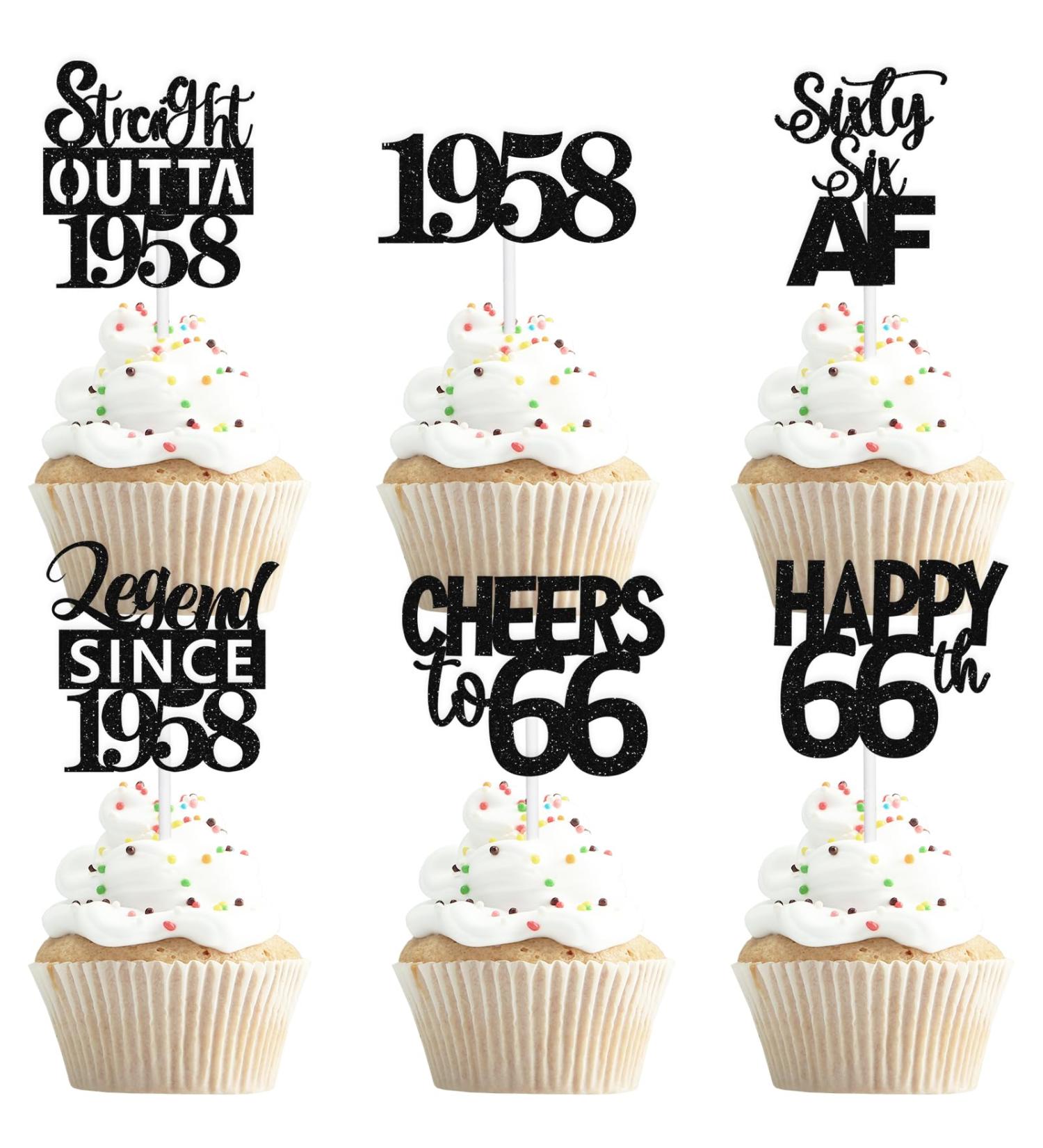 18pcs Black Glitter Dessert Cupcake Pick for Straight Outta 1958 Legend Since 1958 Theme Decor Supplies Men Happy 66th Birthday Party Decoration - Buy Online on GoSupps.com