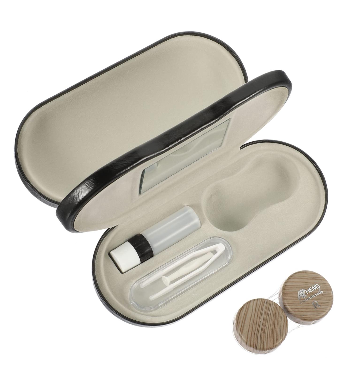 Nolitoy 2-in-1 Travel Glasses & Contact Lens Case | PU Leather Compact Size with Mirror - Perfect for International Shipping - Buy Online on GoSupps.com