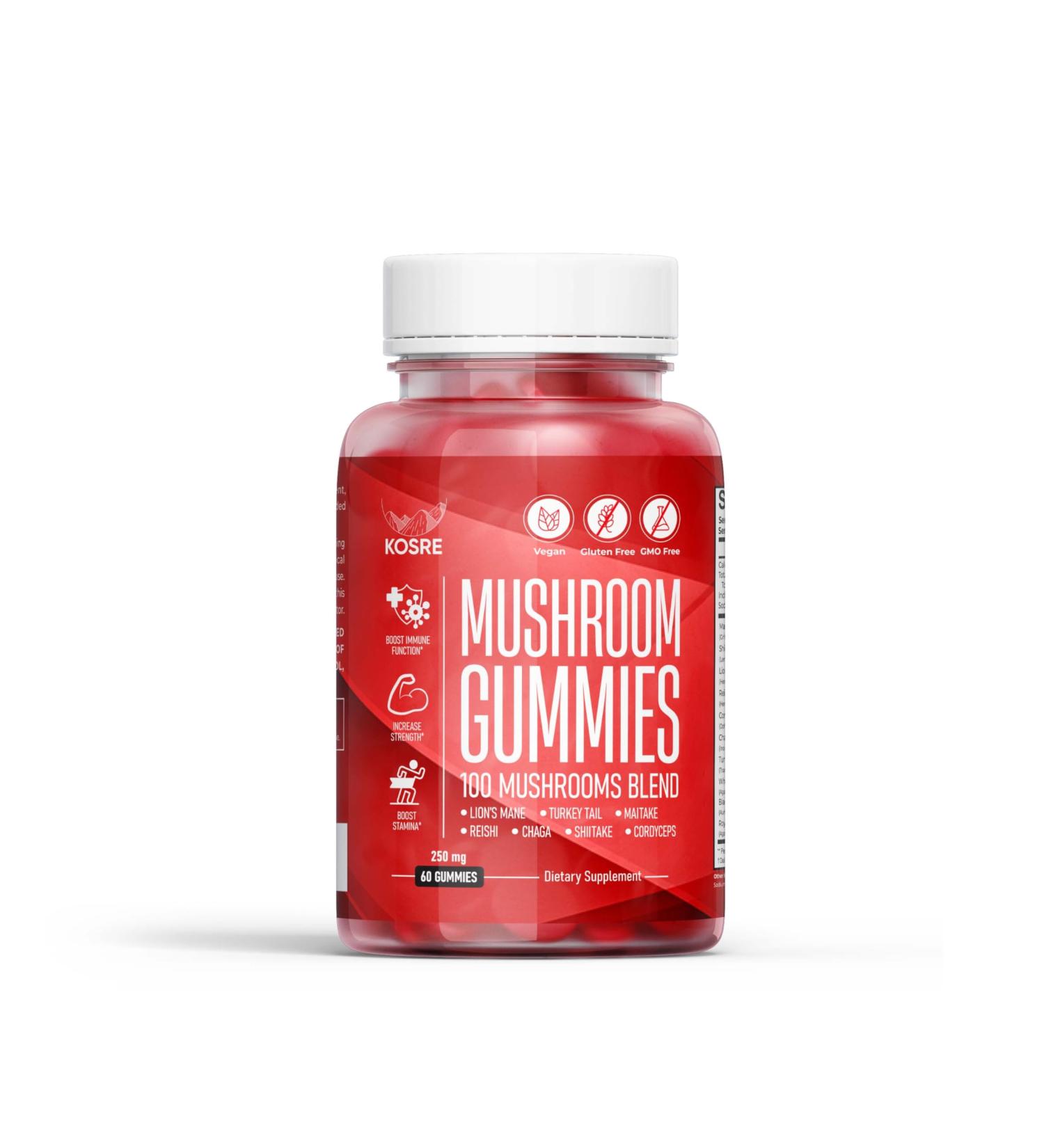 KOSRE Mushroom Gummies 60 Blend Powerful Mushroom Complex 2500mg Brain Booster Immune & Energy Support Premium Mushroom Supplement for Men & Women 60 Gummies - Buy Online on GoSupps.com