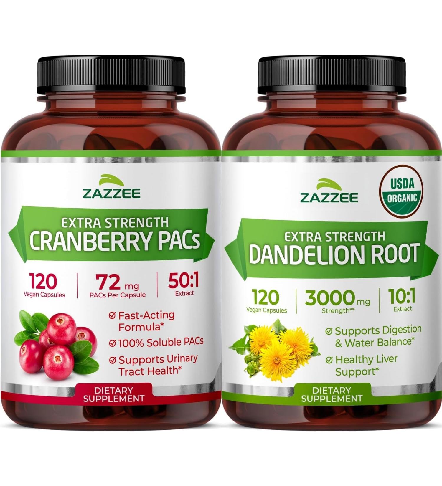 Zazzee Urinary Tract Cleanse & Support Bundle | USDA Organic Dandelion Root Extract Plus Super Concentrated Proanthocyanidin Cranberry Extract Capsules for Women | Non-GMO Vegan & ISO Lab Tested - Buy Online on GoSupps.com
