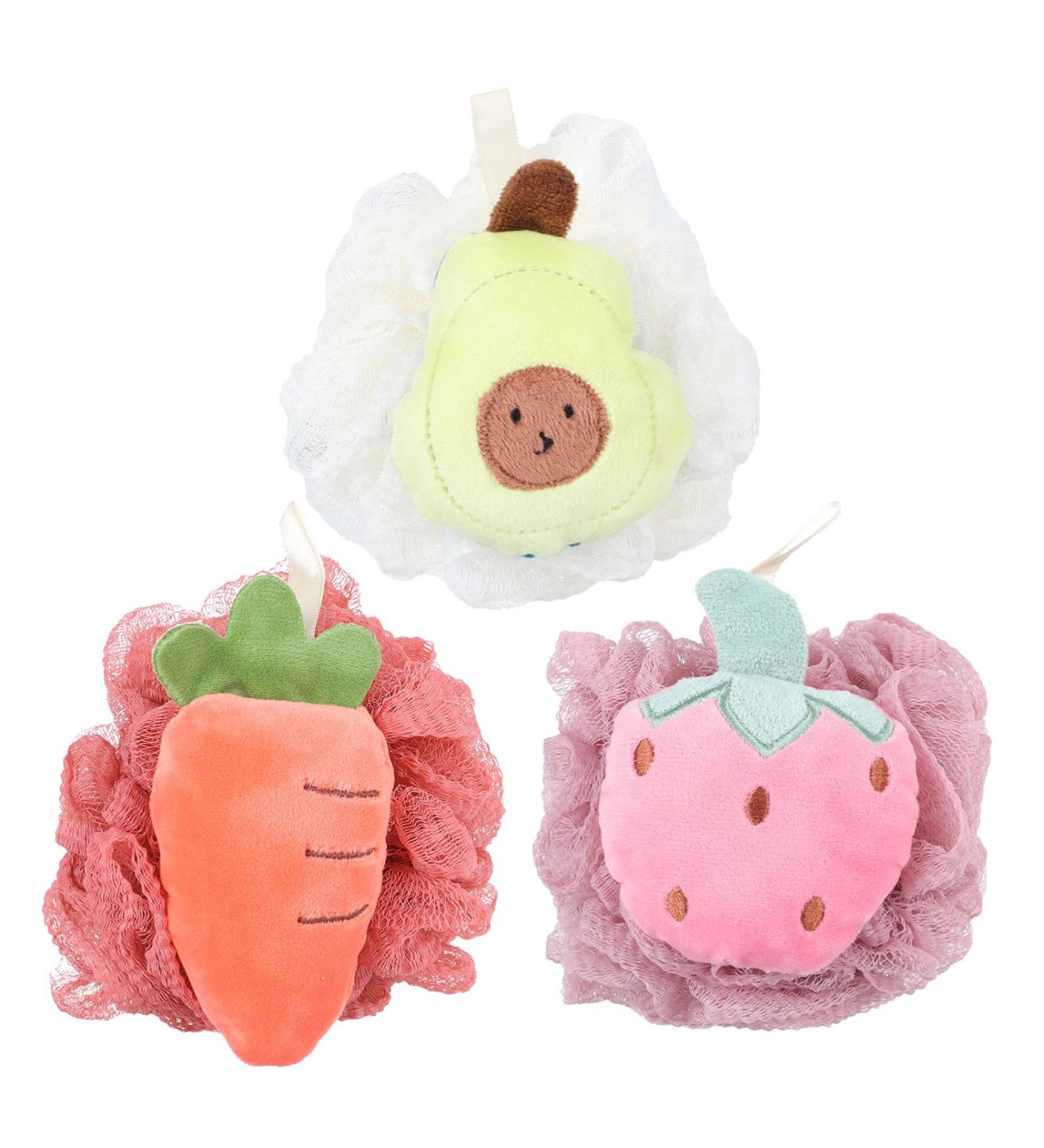 Lurrose Christmas Bath Sponge Set - 3-Piece Soft Loofahs with Strawberry, Avocado, and Carrot Design for Xmas Holiday Shower - Party Favors & Supplies - Buy Online on GoSupps.com