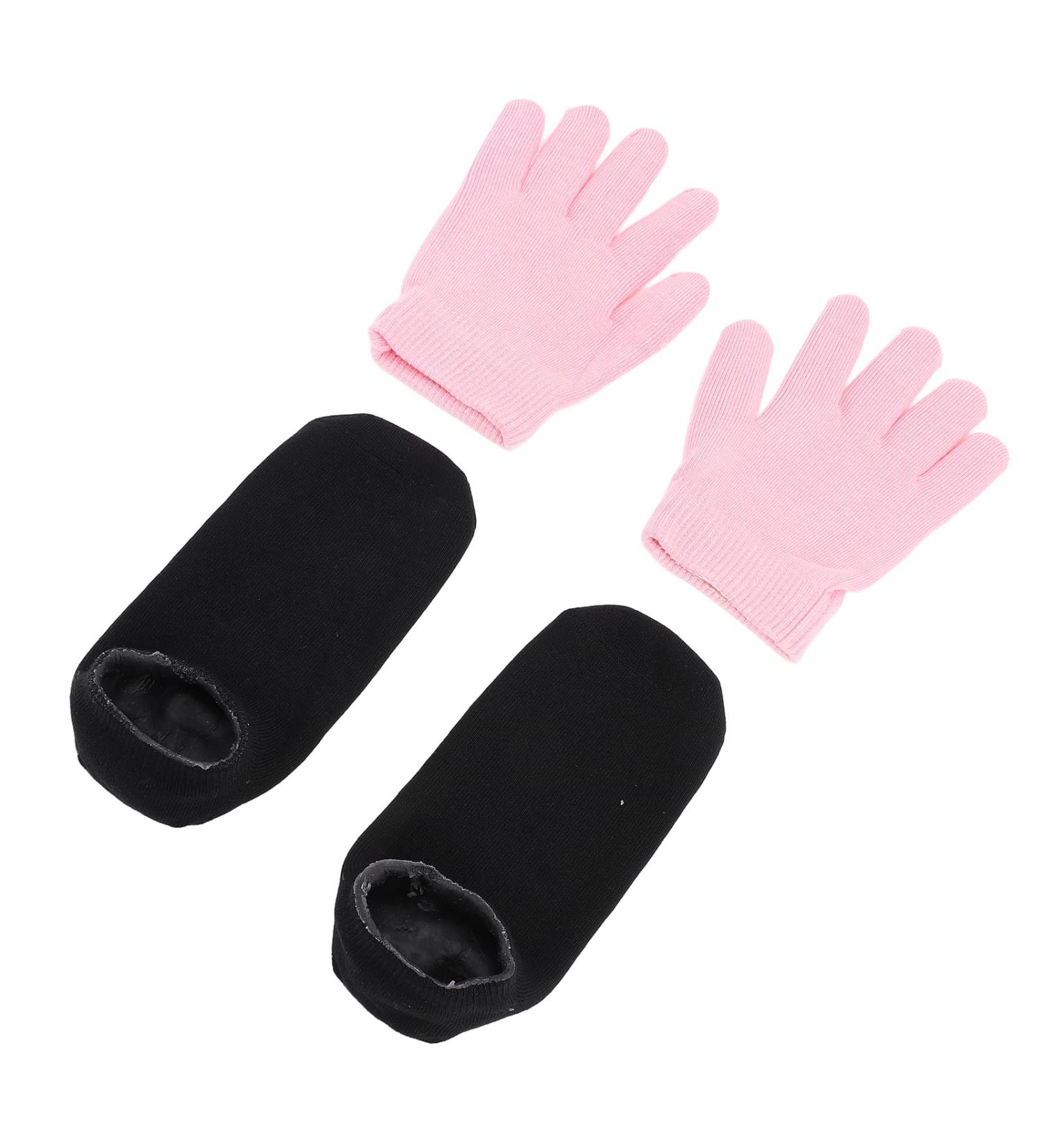 Pink Gloves Black Socks Moisturizing Spa Set Gel Essential Oil for Soft Hands Feet - Buy Online on GoSupps.com