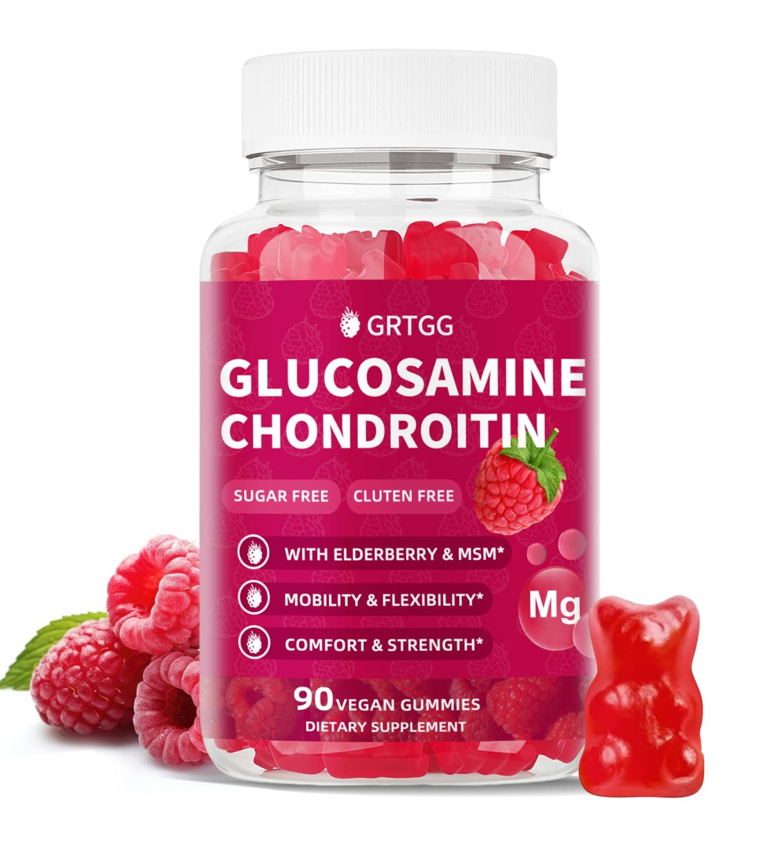 GRTGG Glucosamine Chondroitin Gummies with MSM & Elderberry Extra Strength 3000MG - Joint Support, Antioxidant Immune Support Supplement for Adults, Men & Women - 90 Raspberry Gummies - Buy Online on GoSupps.com