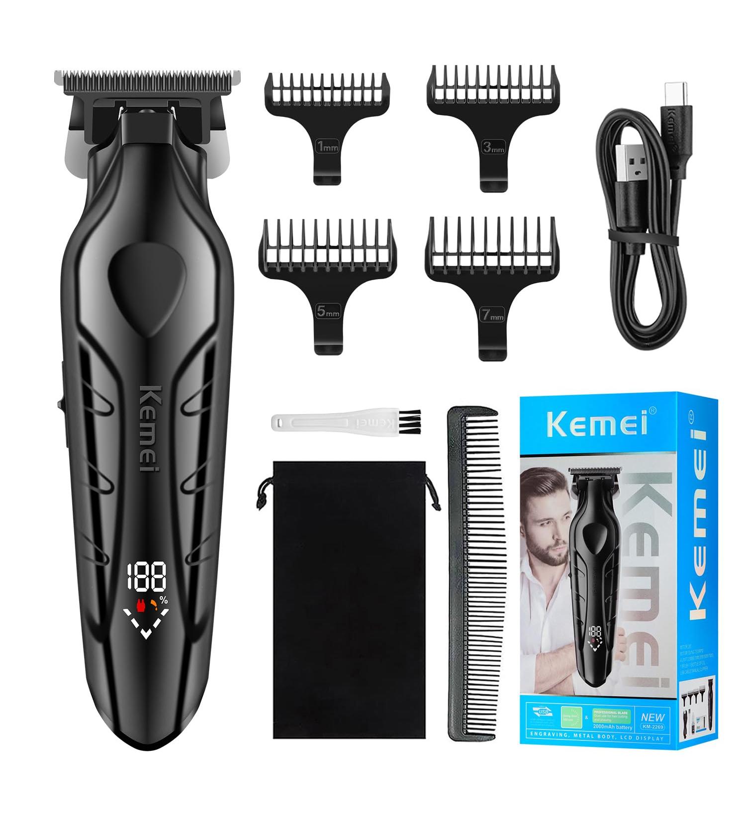 KEMEI KM-2269 Professional Cordless Hair Trimmer for Men - Electric Beard Clipper with Zero Gapped T Blade & LED Display | International Shipping - Buy Online on GoSupps.com