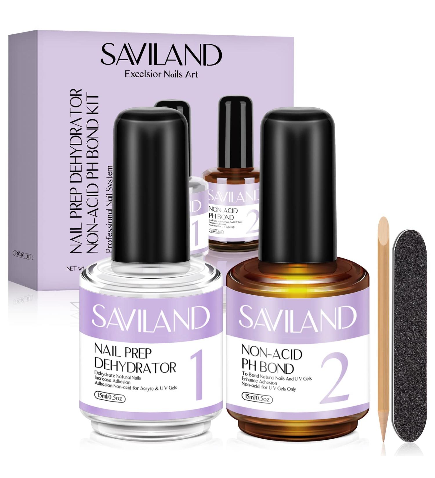 Saviland Nail Dehydrator & Non-Acid PH Bond Set - Long-Lasting UV Gel/Acrylic Powder Prep Set - Buy Online on GoSupps.com