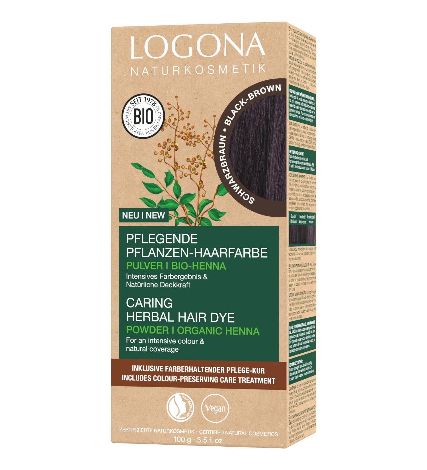 Logona Natural Vegan Hair Color Powder - Organic Henna Black Brown | Nourishing Herbal Hair Color for Intensive Shine - 100g - Buy Online on GoSupps.com