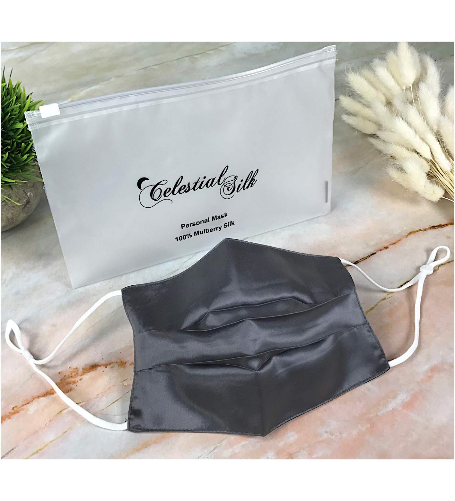 CELESTIAL SILK 100% Mulberry Silk Face Mask - Reusable Pleated Charcoal Gray Face Cover for Men & Women - Buy Online on GoSupps.com