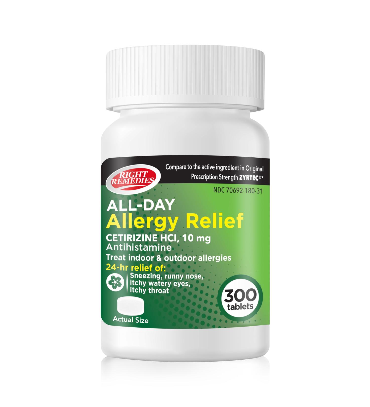 RIGHT REMEDIES 24-Hour Allergy Medicine Antihistamine (300 Tablets) | Cetirizine 10mg | for Pollen Itchy Eyes Sneezing Runny Noses | Compare to The Active Ingredient in Original Strength Zyrtec  - Buy Online on GoSupps.com
