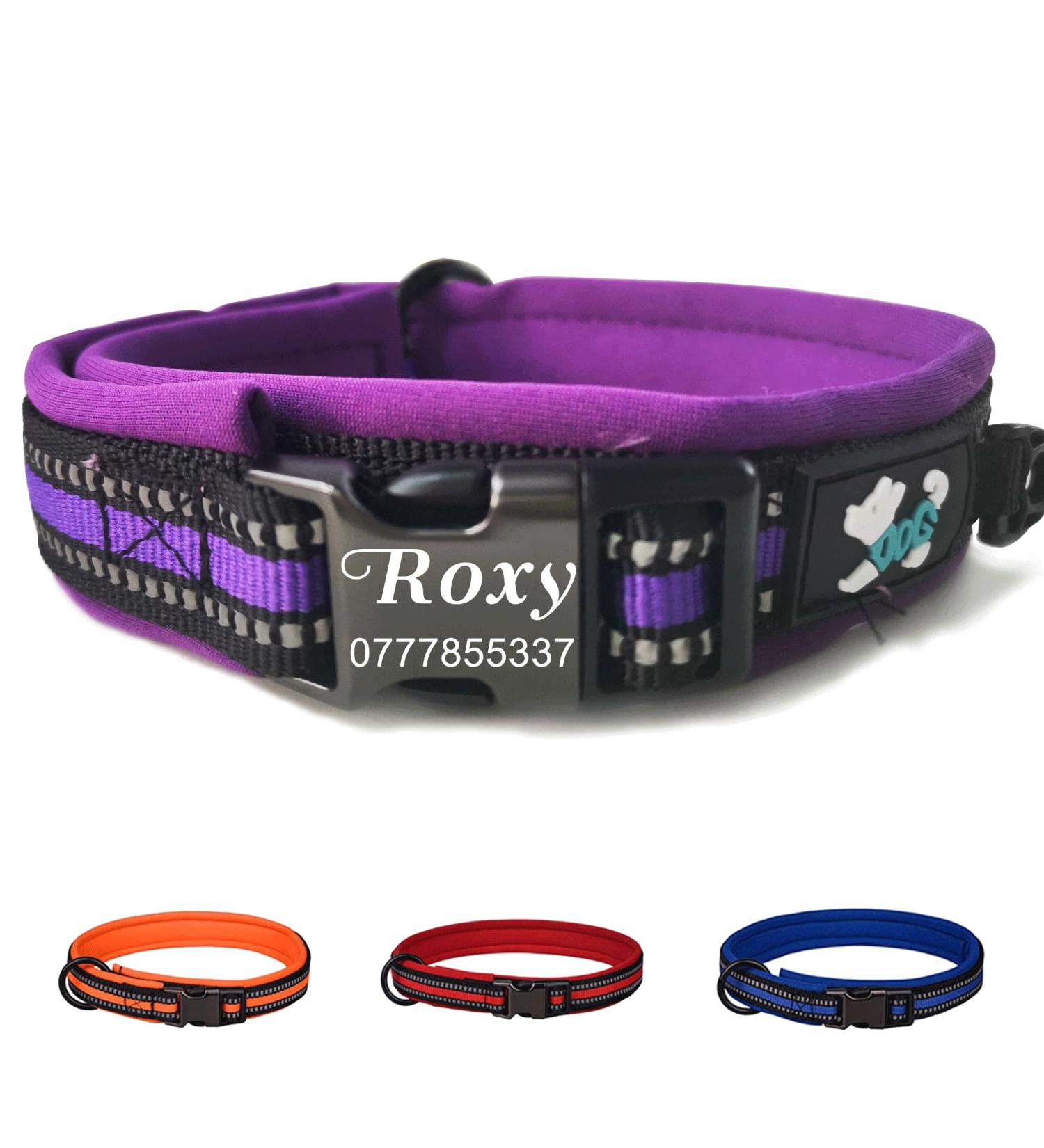 Dog Collar Personalised Dog Collars Custom Nylon Reflective Collars Adjustable Pet Collars with Name & Phone Number for Pets Cat Puppy Dogs(Purple M) Purple M - Buy Online on GoSupps.com