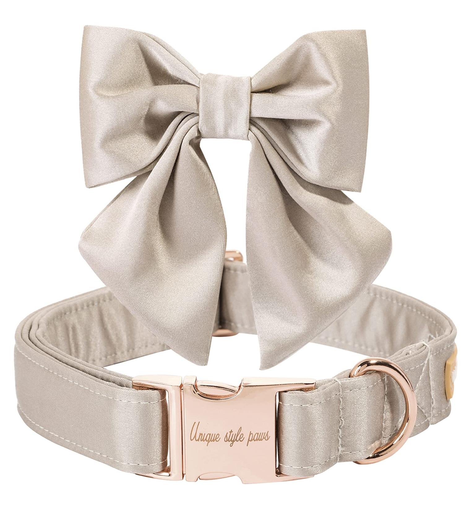 Unique Champagne Silk Dog Collar | X-Large Wedding Paws Design - Conductive Loop - Buy Online on GoSupps.com
