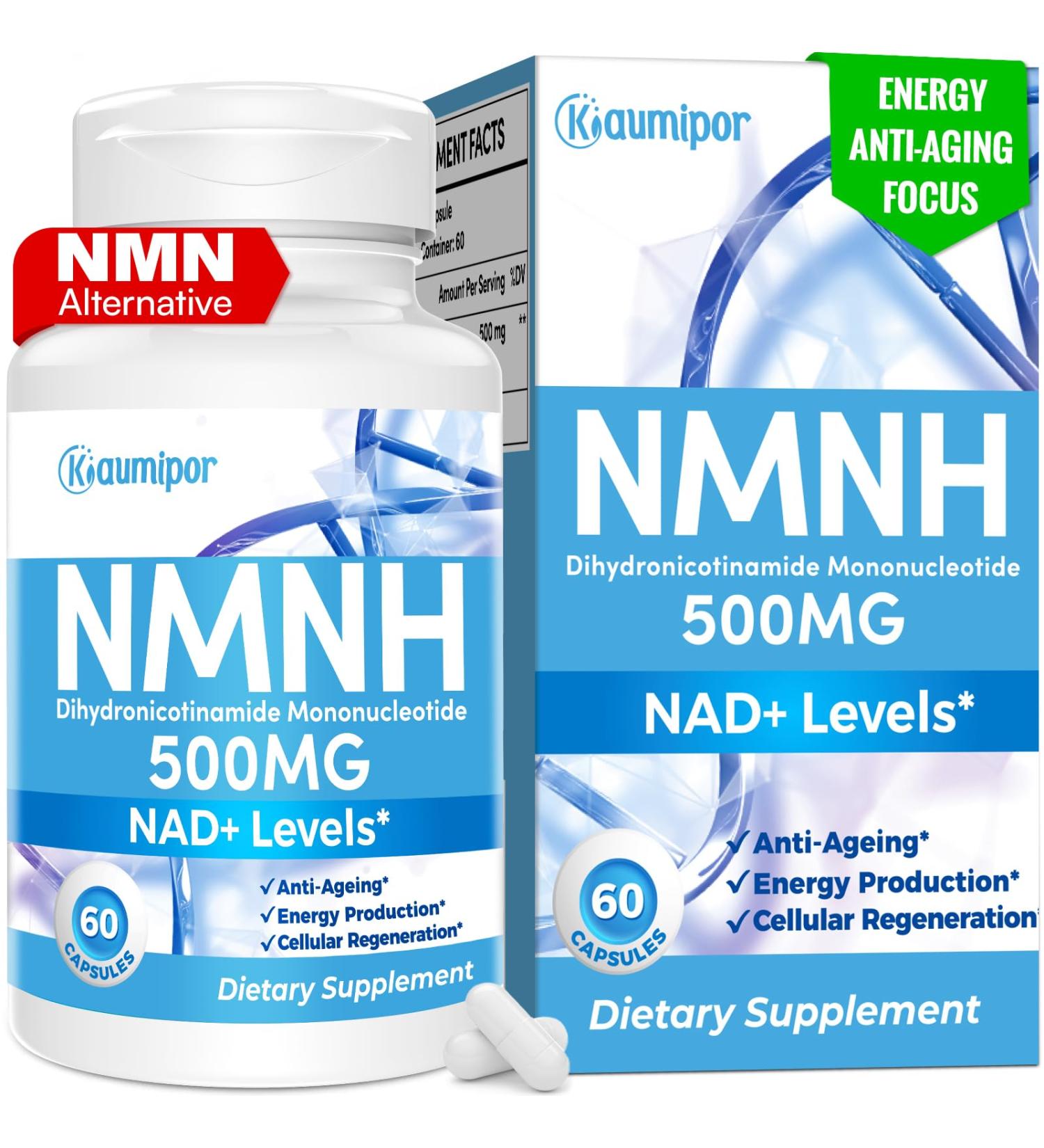 Kaumipor NMNH (Dihydronicotinamide Mononucleotide) NMN Alternative Supplement 500 mg Per Serving NAD Supplement to Boost NAD+ Levels for Anti Aging Energy Immunity Focus 60 Vegan Capsules - Buy Online on GoSupps.com
